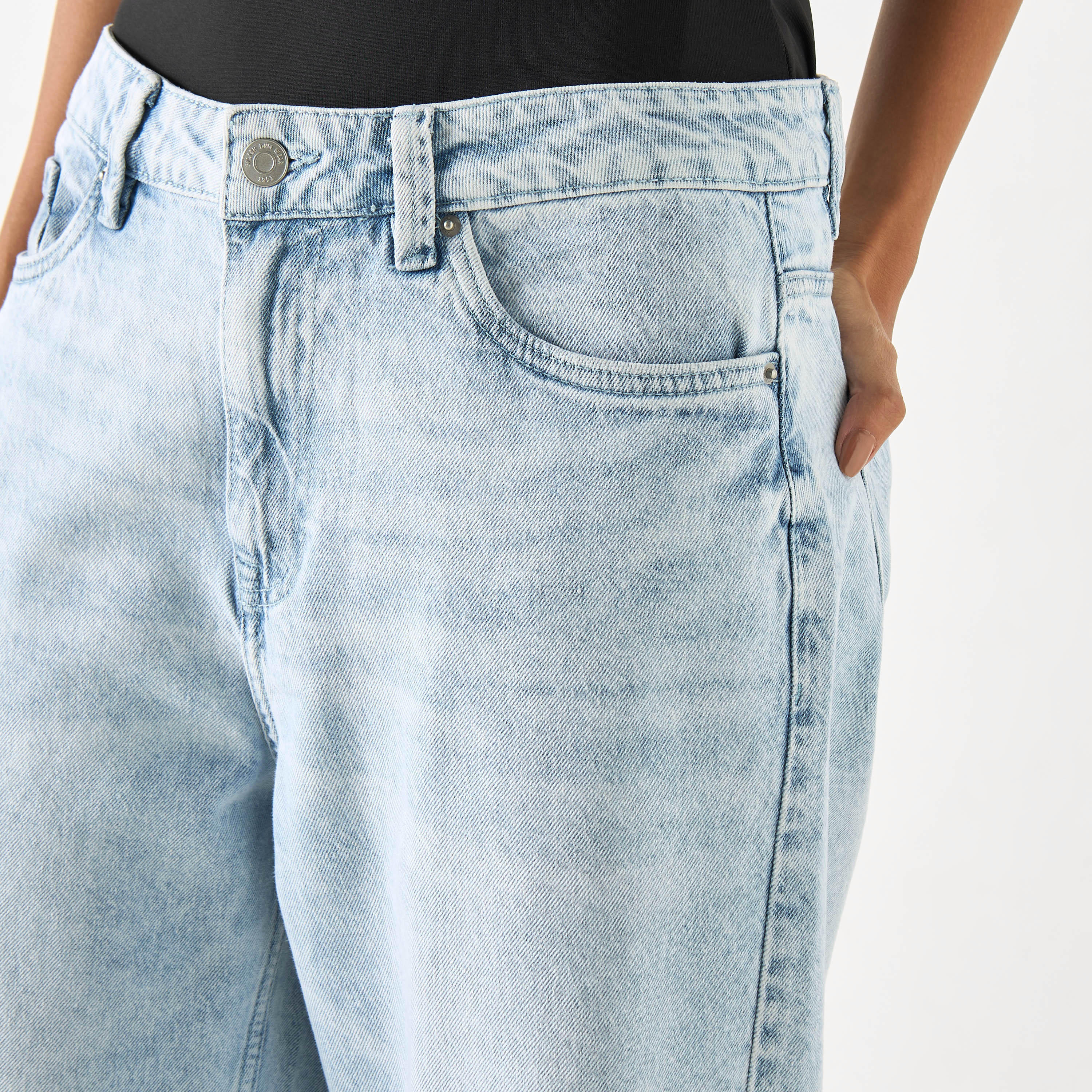 بنطلون جينز سادة واسع الساقين بخصر متوسط الارتفاع-women-clothing-bottoms-jeans-image-16
