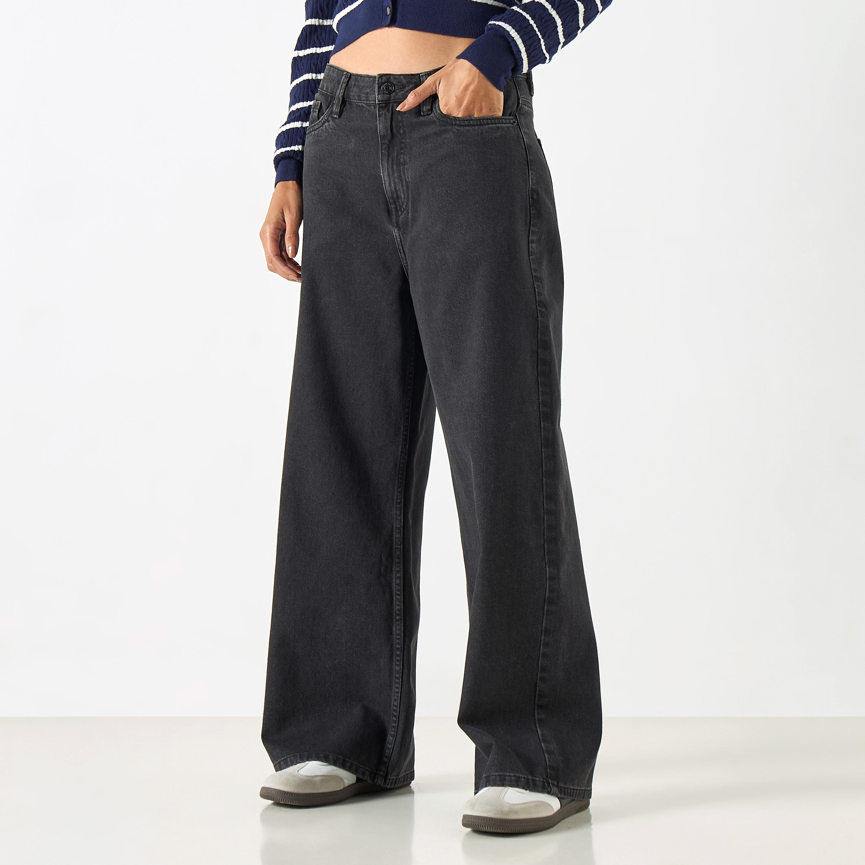 بنطلون جينز سادة واسع الساقين بخصر متوسط الارتفاع-women-clothing-bottoms-jeans-image-5