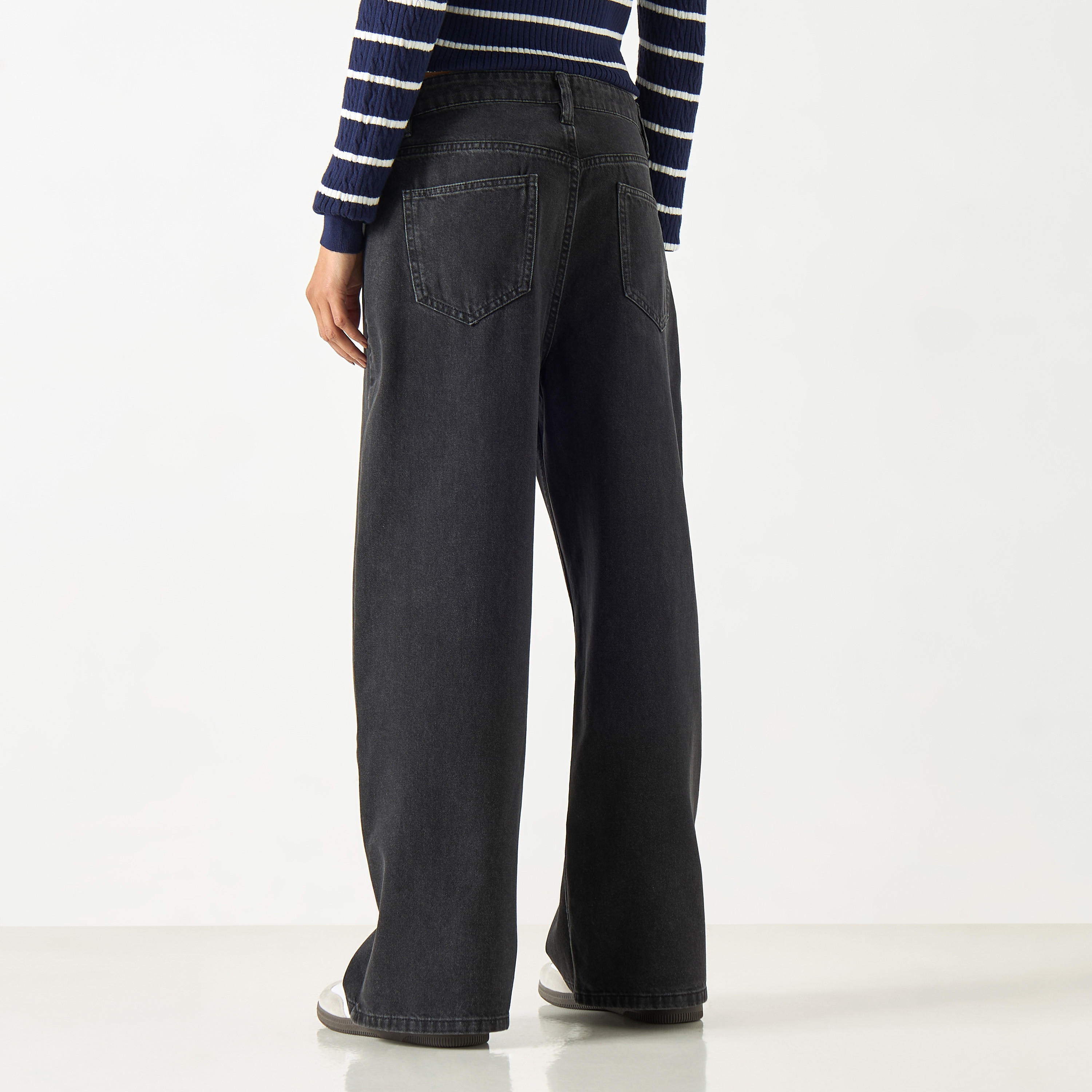 بنطلون جينز سادة واسع الساقين بخصر متوسط الارتفاع-women-clothing-bottoms-jeans-image-7
