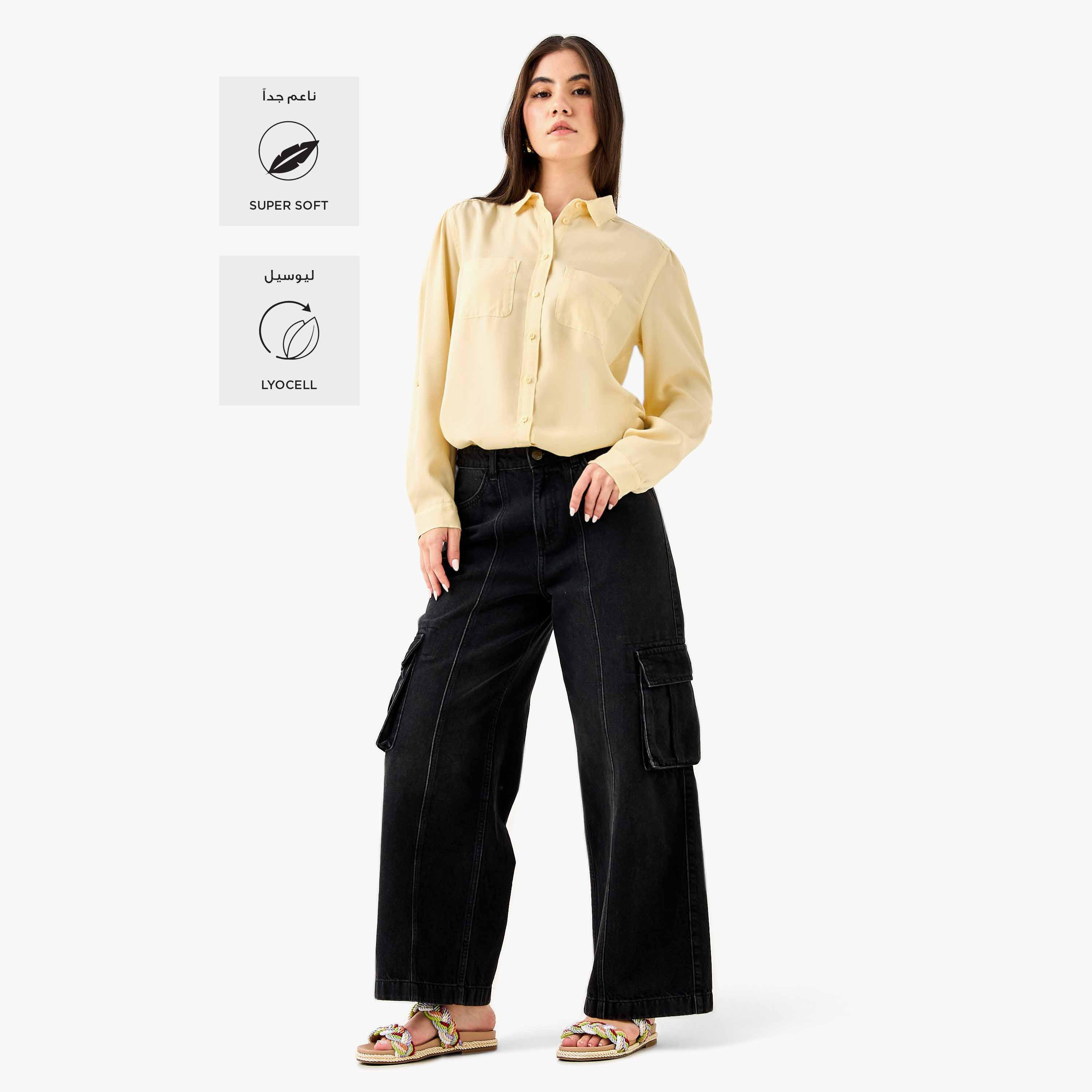 Pocket Detail Shirt with Roll-Up Sleeves-women-clothing-shirtsandblouses-shirts-image-2