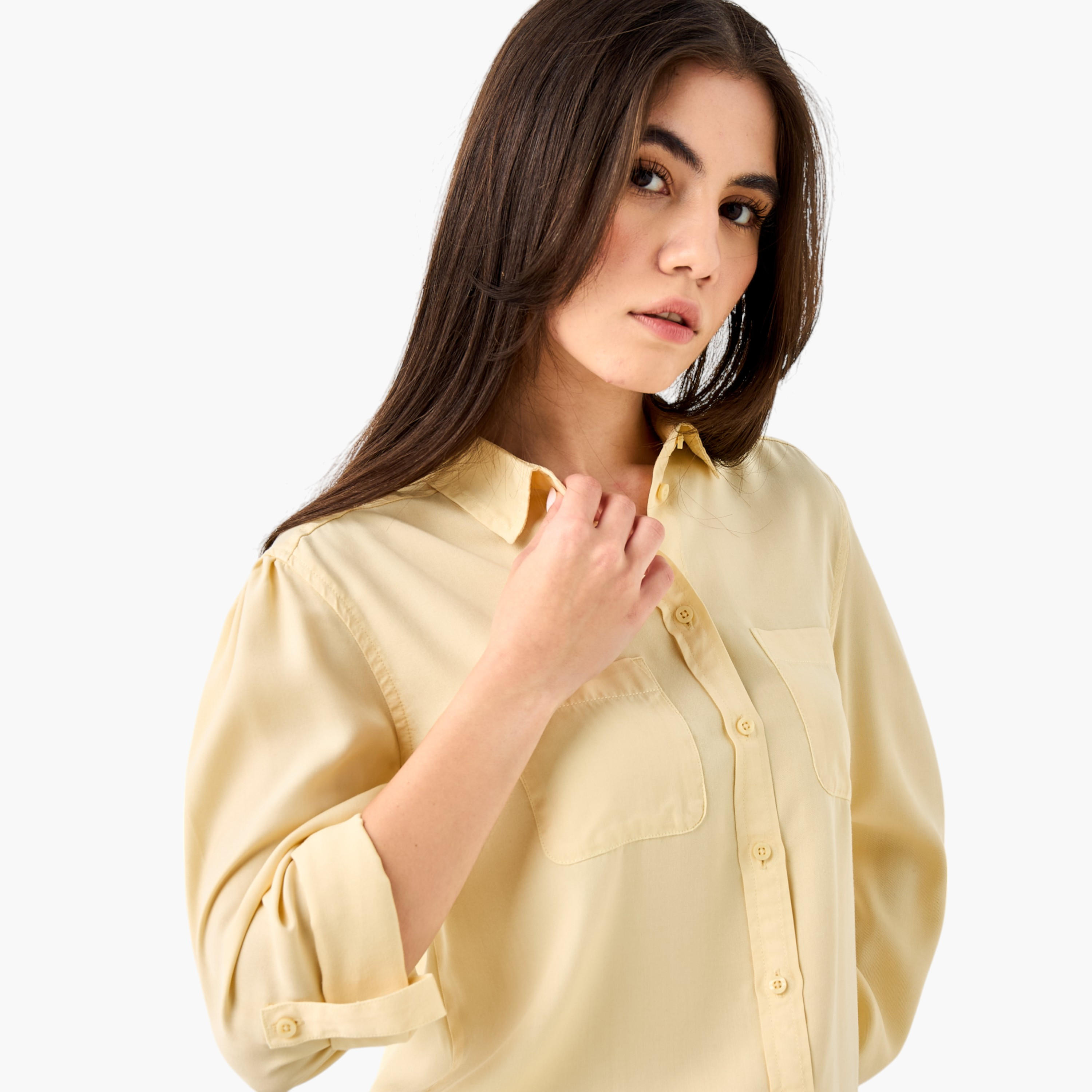 Pocket Detail Shirt with Roll-Up Sleeves-women-clothing-shirtsandblouses-shirts-image-4