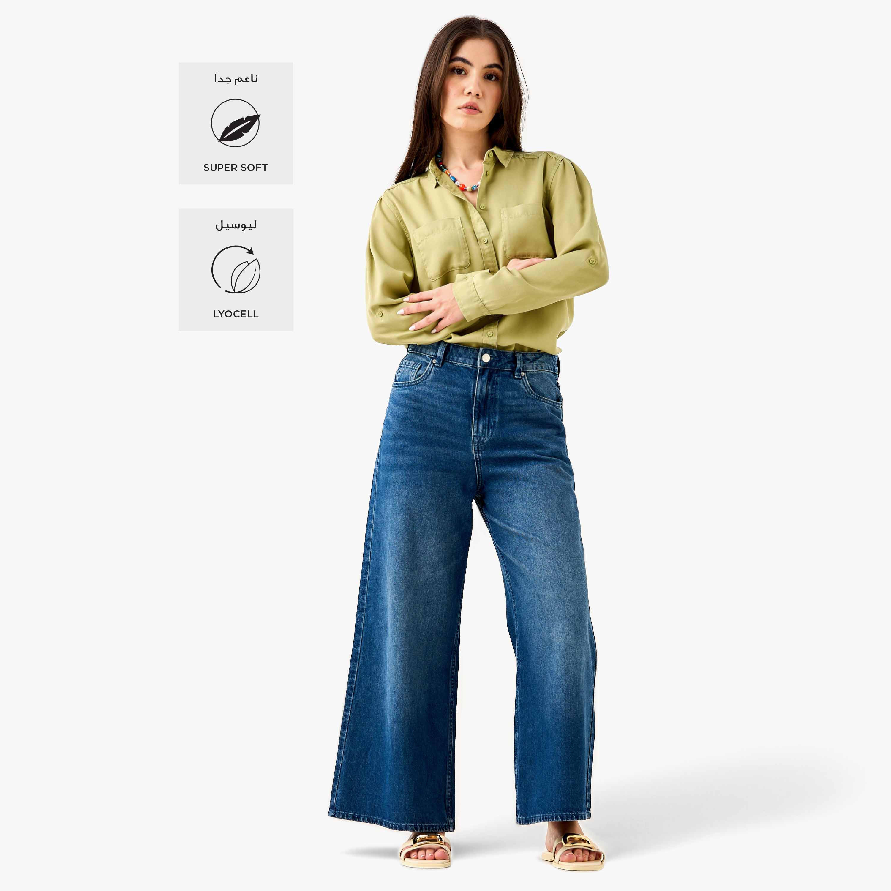 Pocket Detail Shirt with Roll-Up Sleeves-women-clothing-shirtsandblouses-shirts-image-2