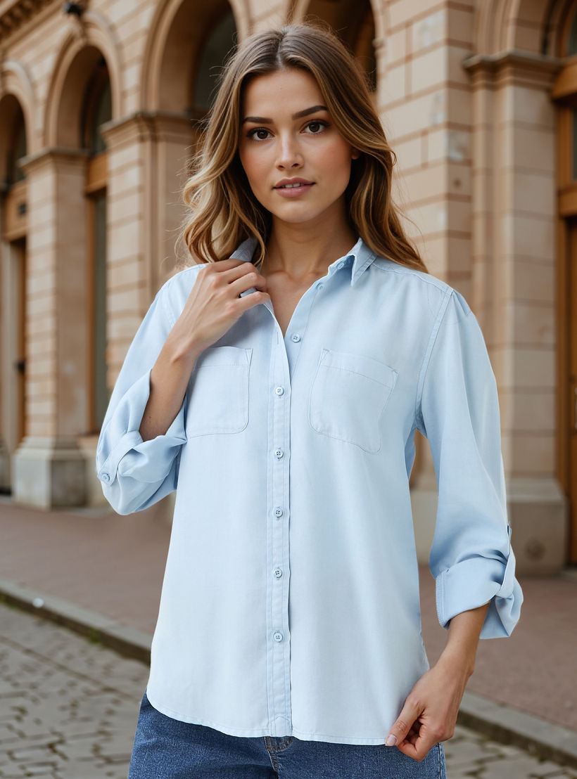 Pocket Detail Shirt with Roll-Up Sleeves-women-clothing-shirtsandblouses-shirts-image-1