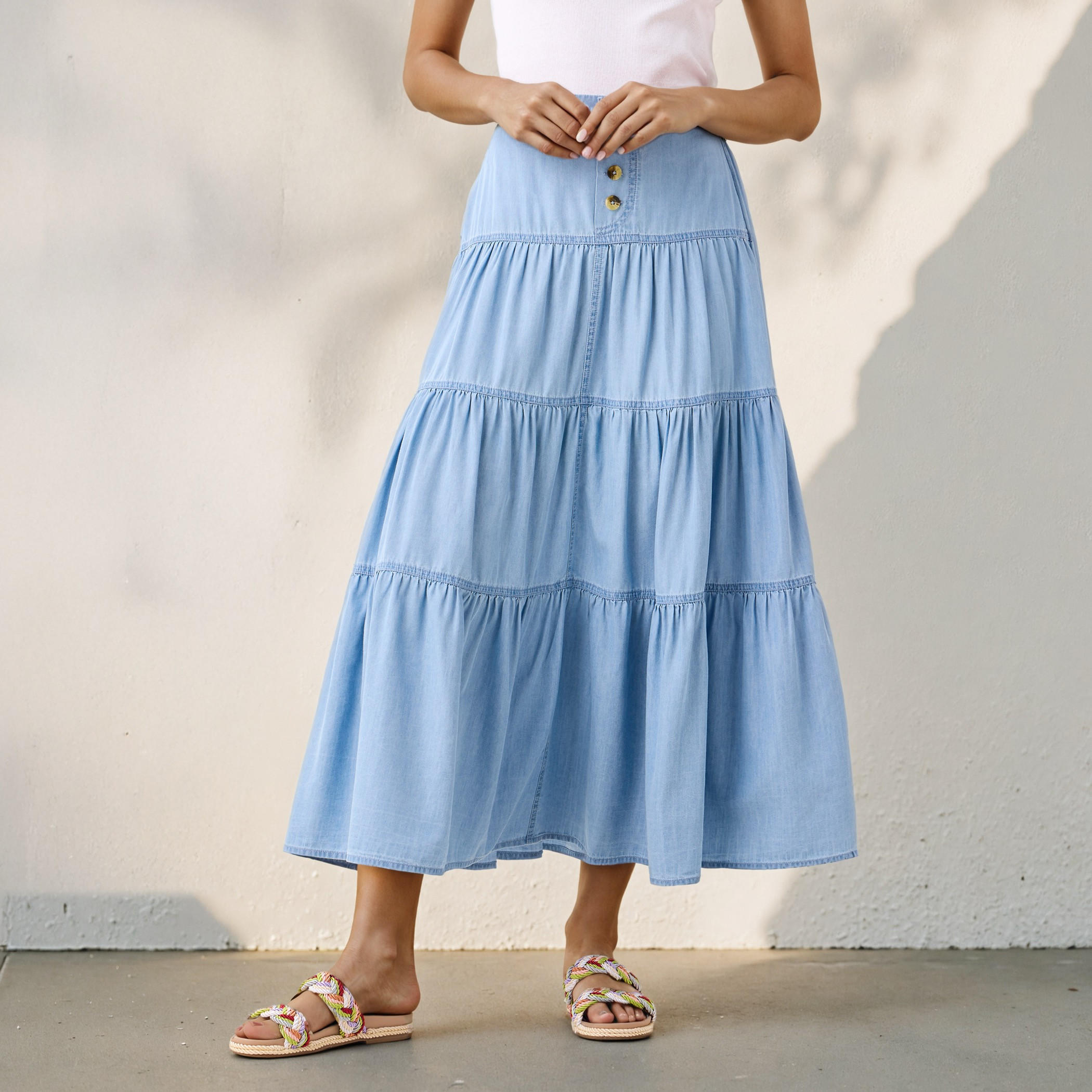 Tiered Denim Maxi Skirt-women-clothing-bottoms-skirts-image-1