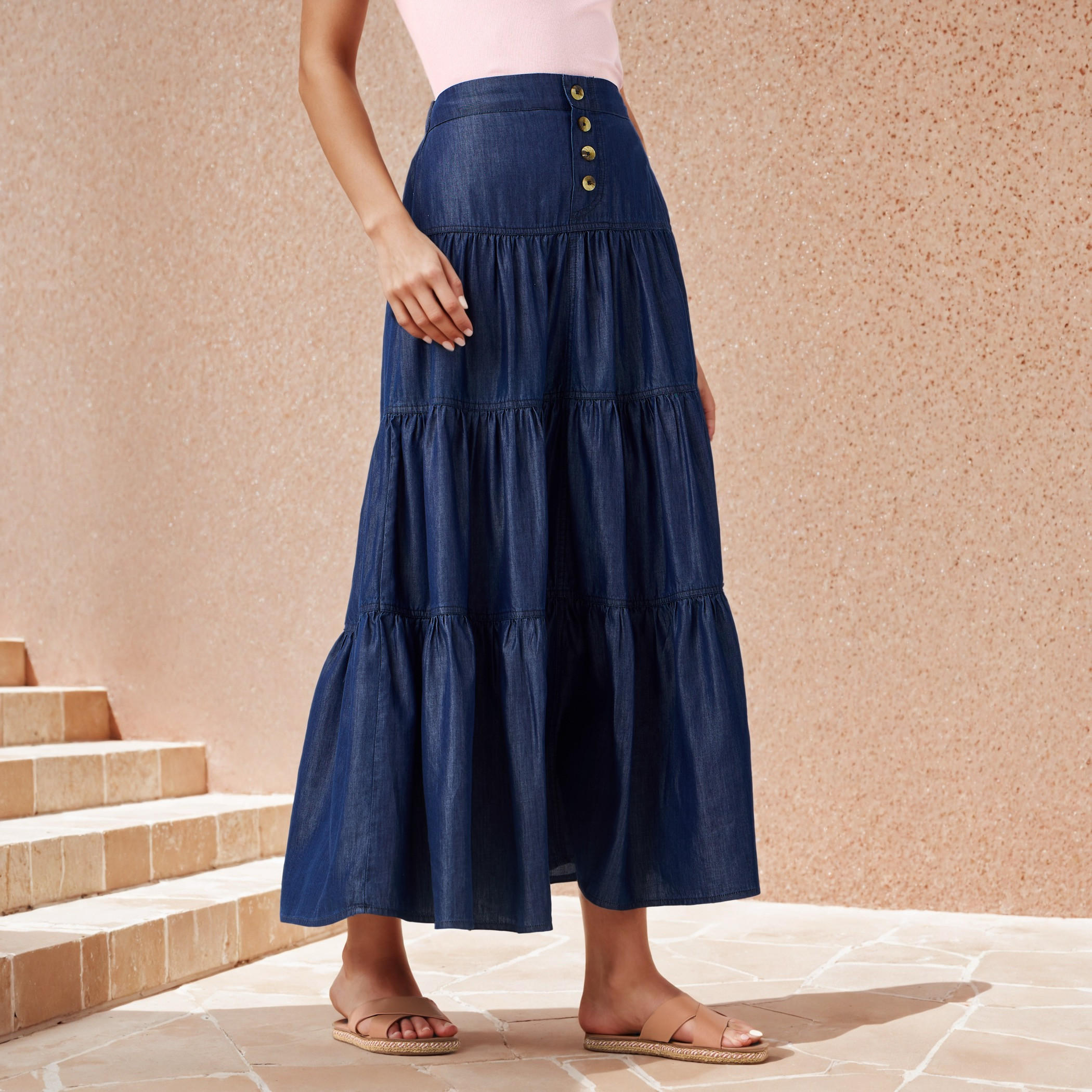 Tiered Denim Maxi Skirt-women-clothing-bottoms-skirts-image-1