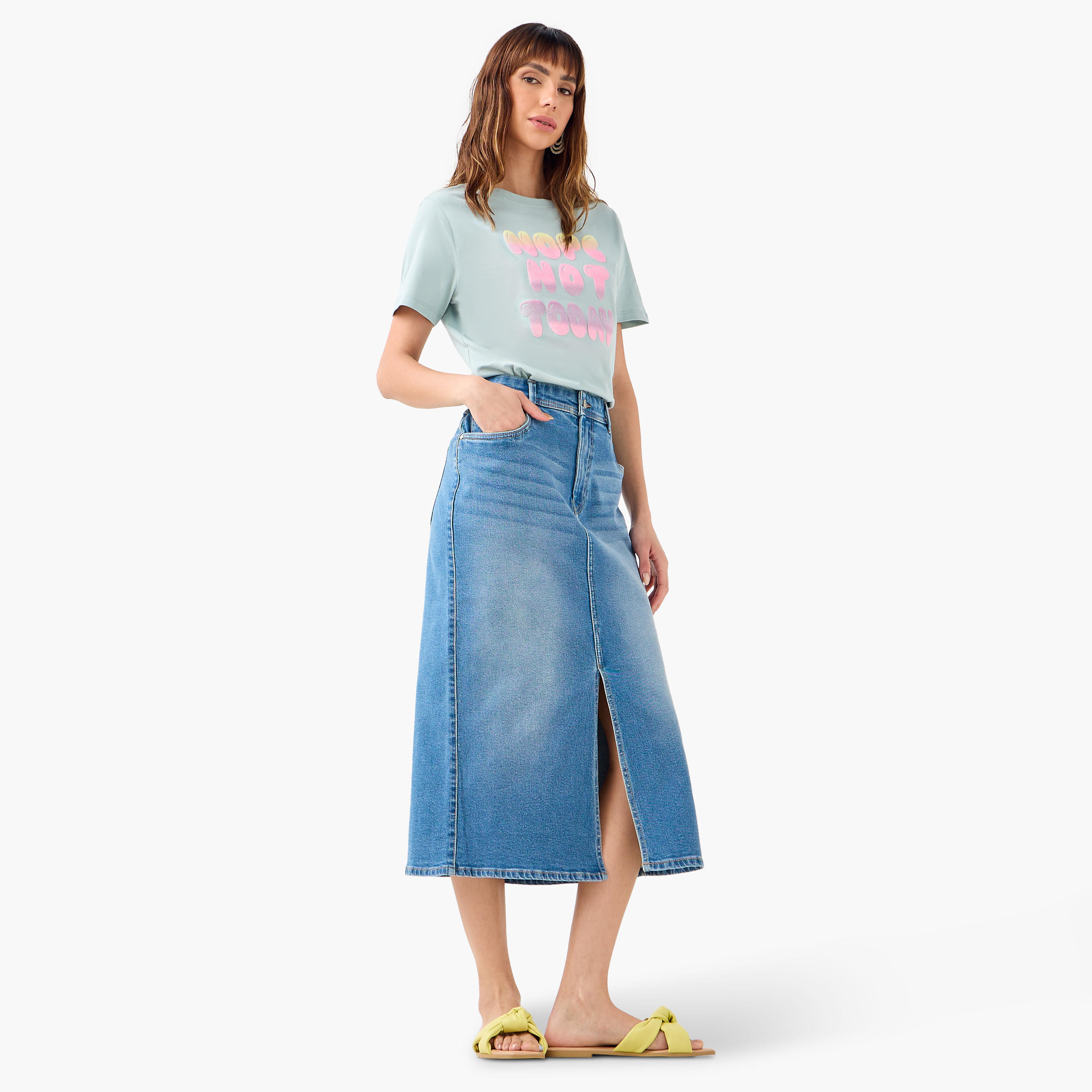 Denim Midi A-Line Skirt with Front Slit-women-clothing-bottoms-skirts-image-2
