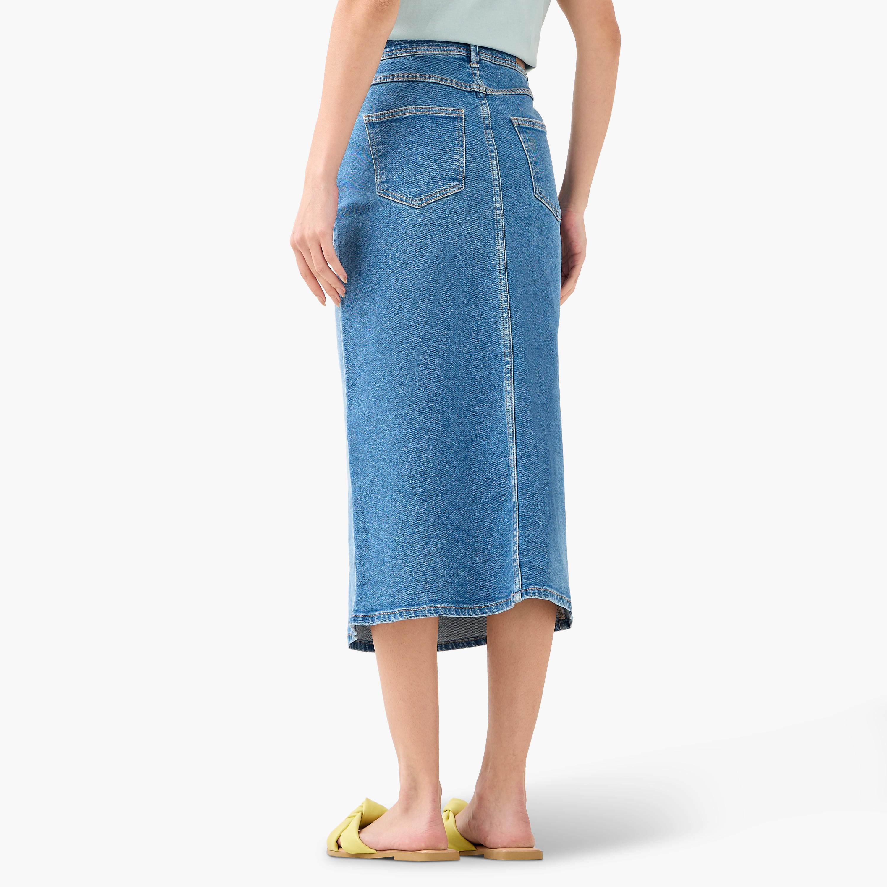 Denim Midi A-Line Skirt with Front Slit-women-clothing-bottoms-skirts-image-3