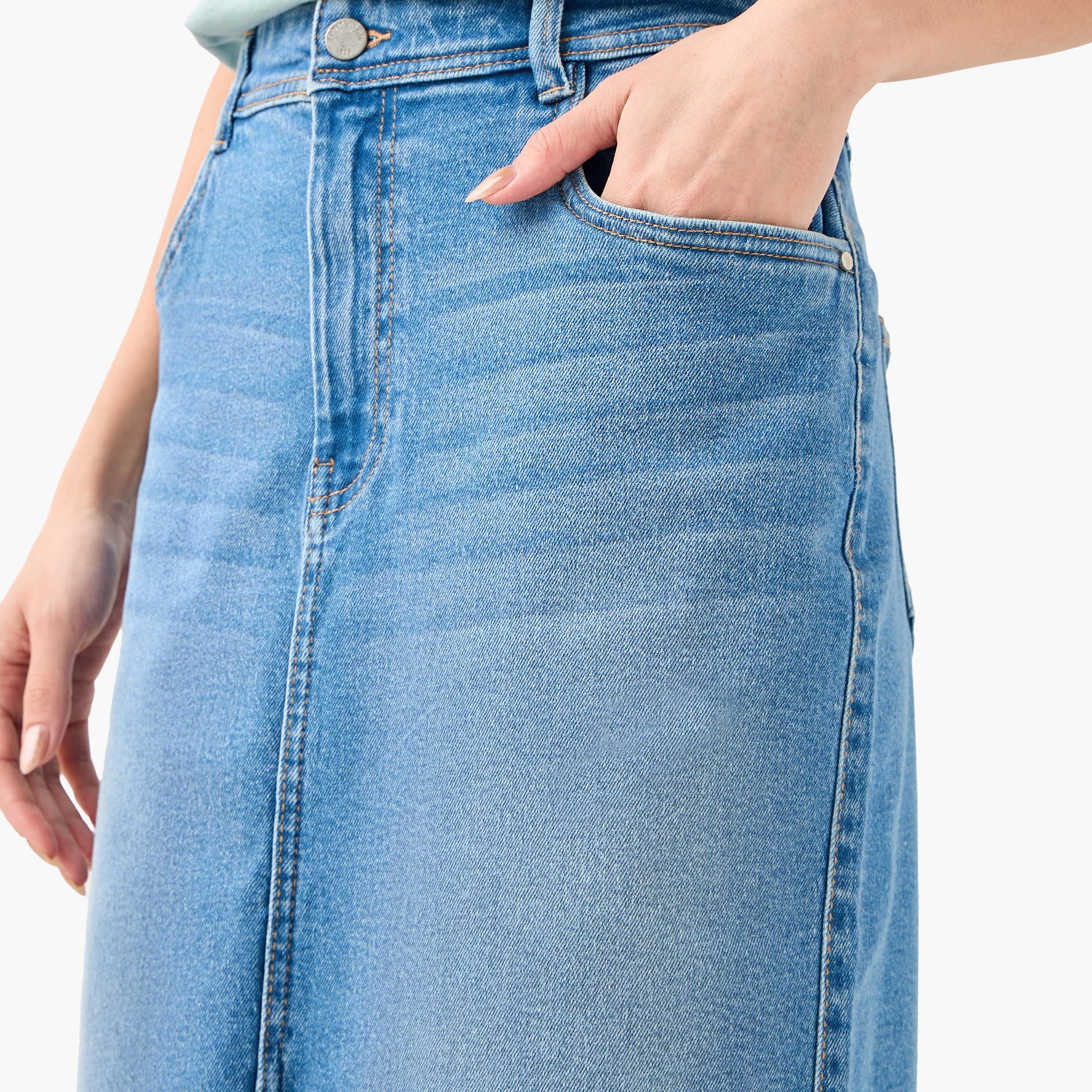 Denim Midi A-Line Skirt with Front Slit-women-clothing-bottoms-skirts-image-4