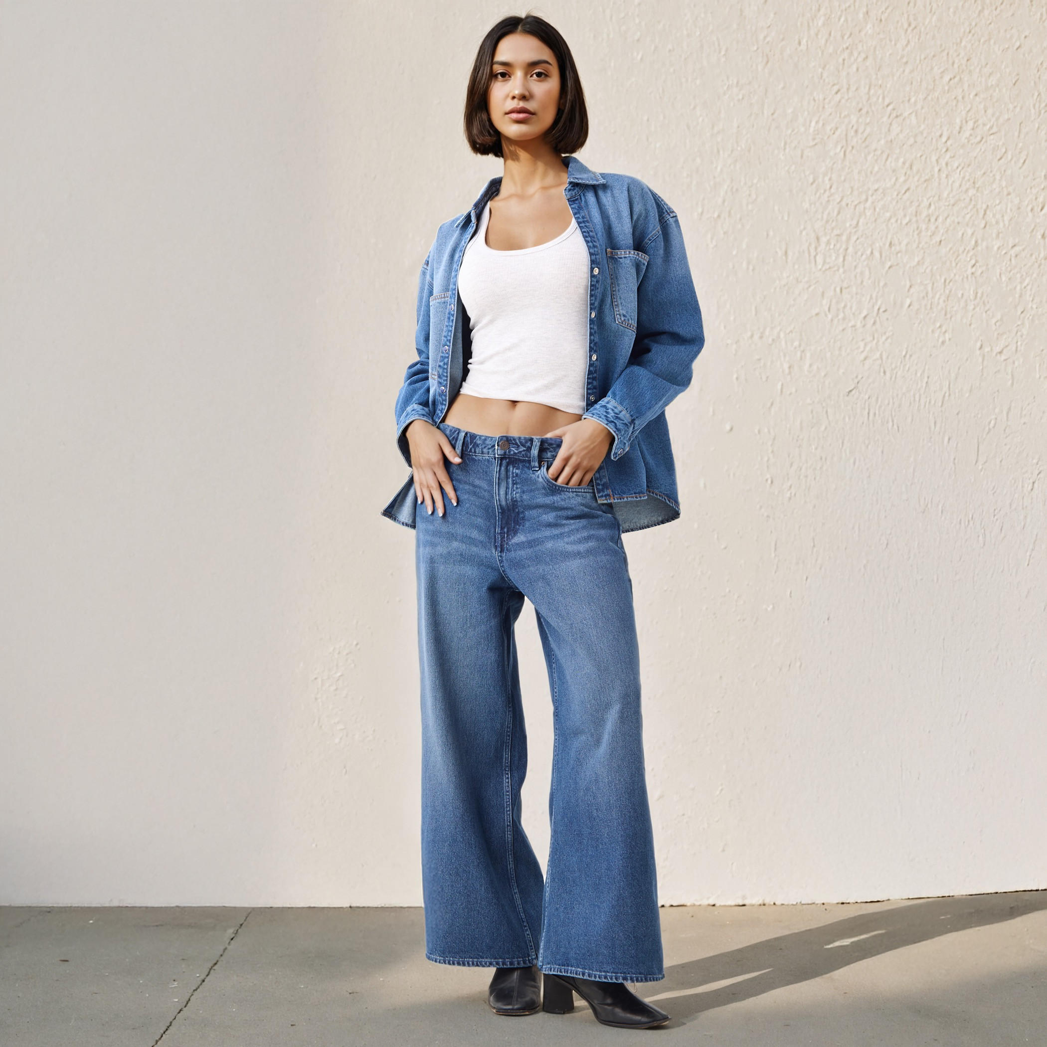 Oversized Collared Cotton Denim Shirt-women-clothing-shirtsandblouses-shirts-image-2