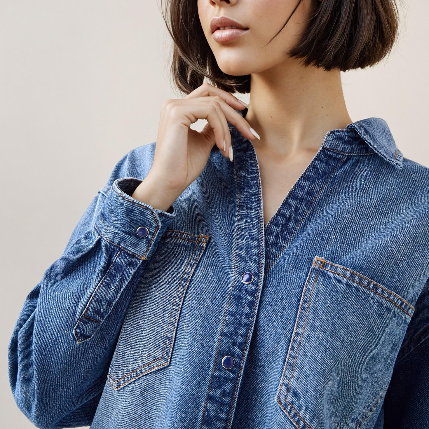 Oversized Collared Cotton Denim Shirt-women-clothing-shirtsandblouses-shirts-image-4