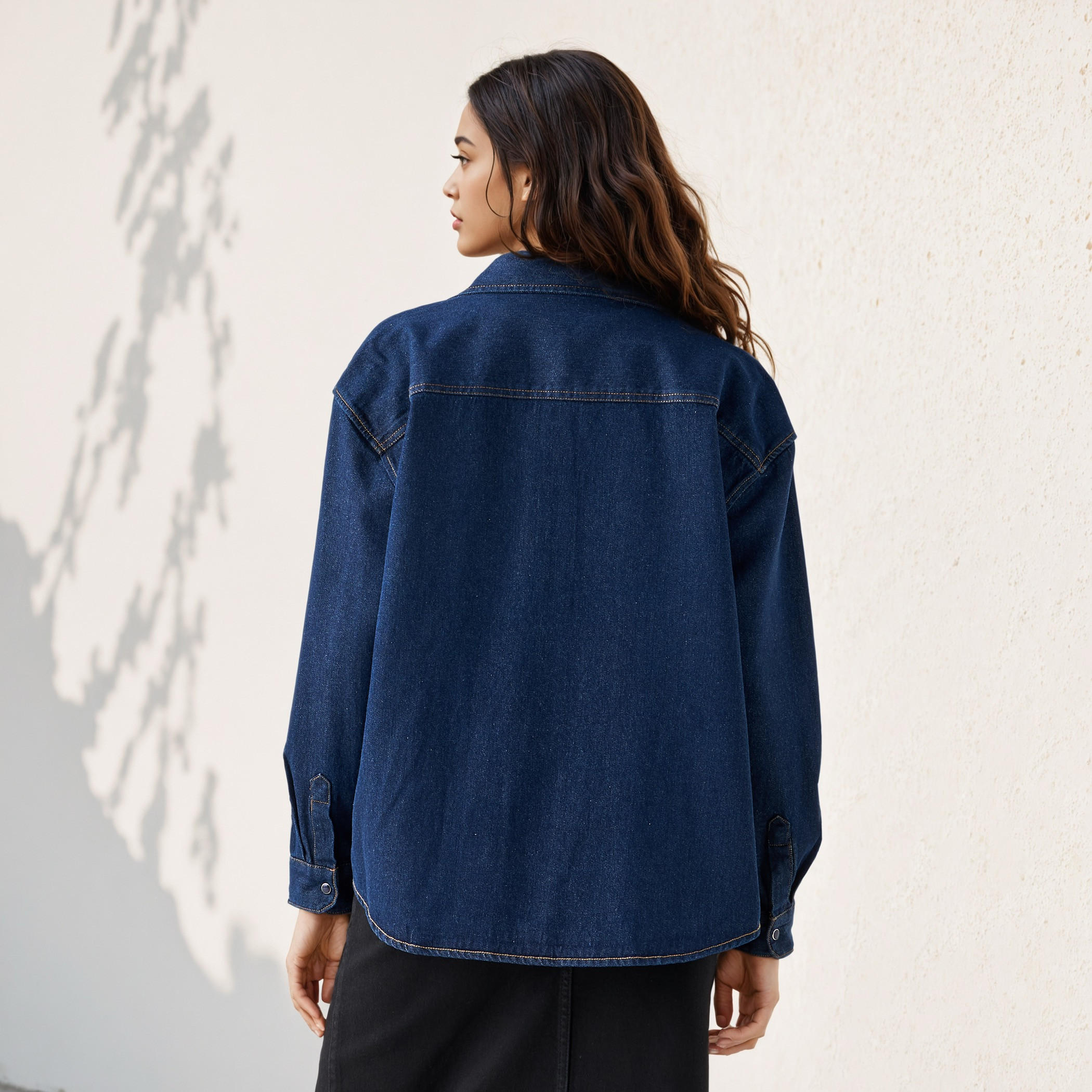 Oversized Collared Cotton Denim Shirt-women-clothing-shirtsandblouses-shirts-image-3