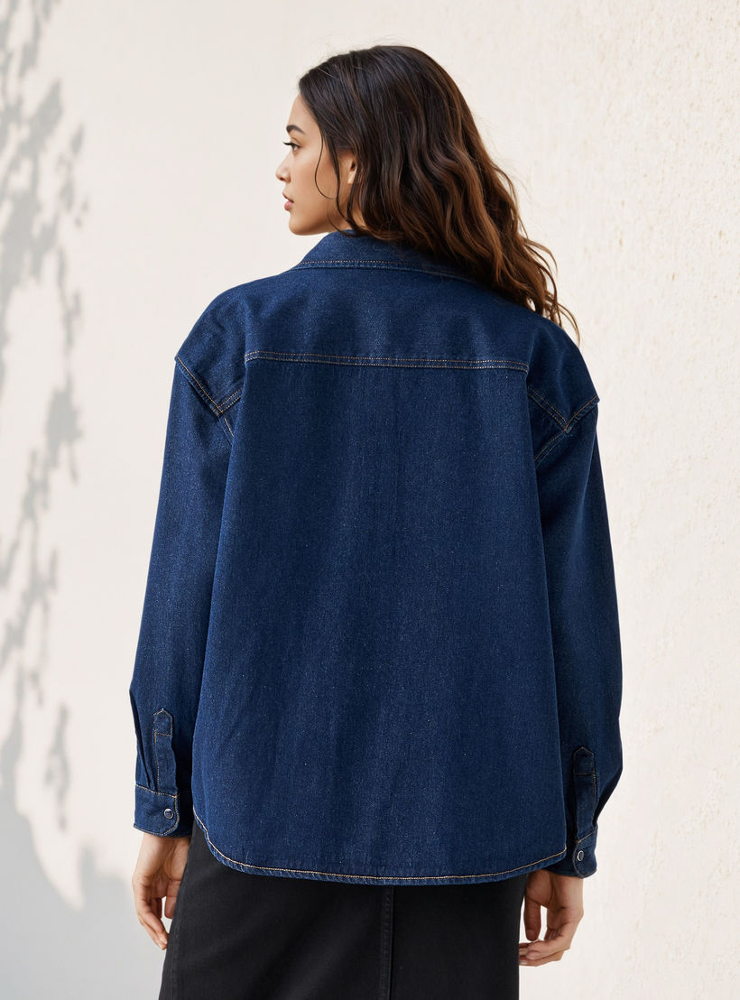 Oversized Collared Cotton Denim Shirt-women-clothing-shirtsandblouses-shirts-image-3