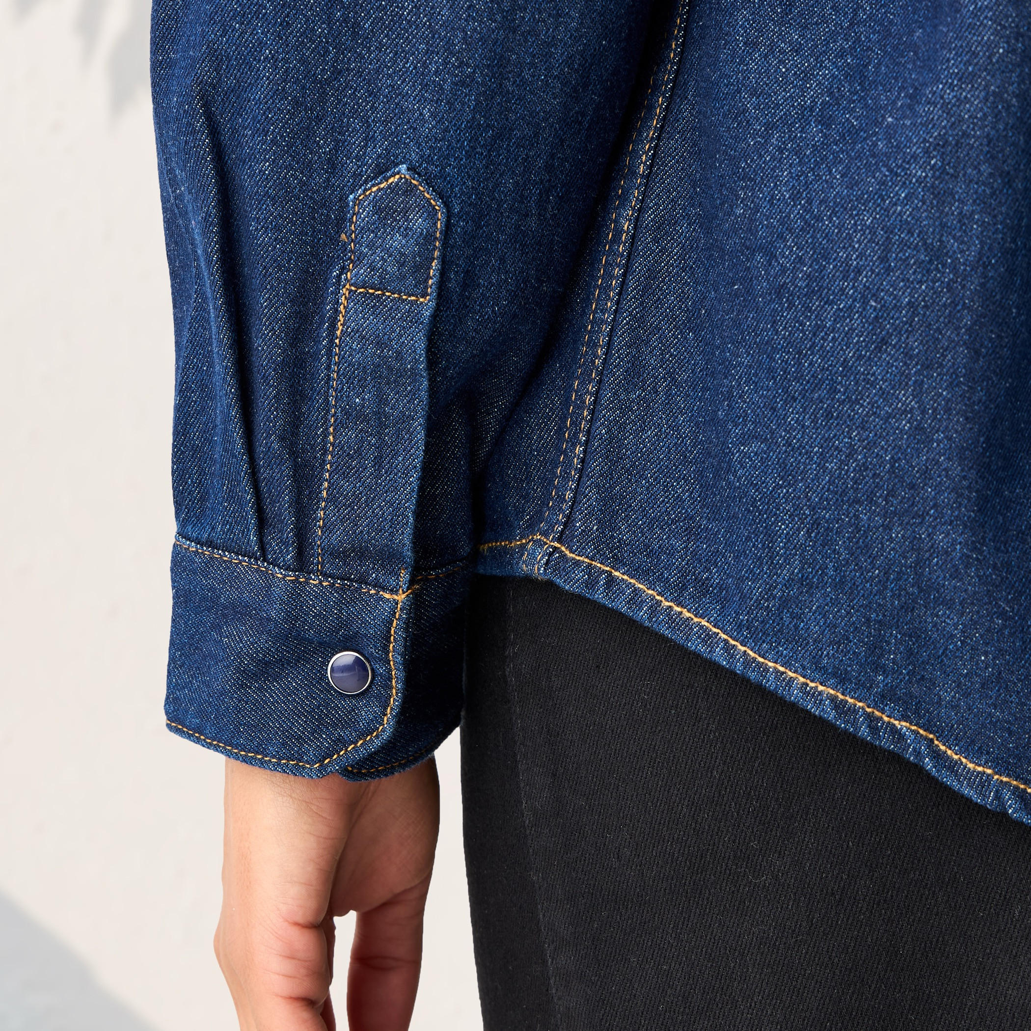 Oversized Collared Cotton Denim Shirt-women-clothing-shirtsandblouses-shirts-image-5