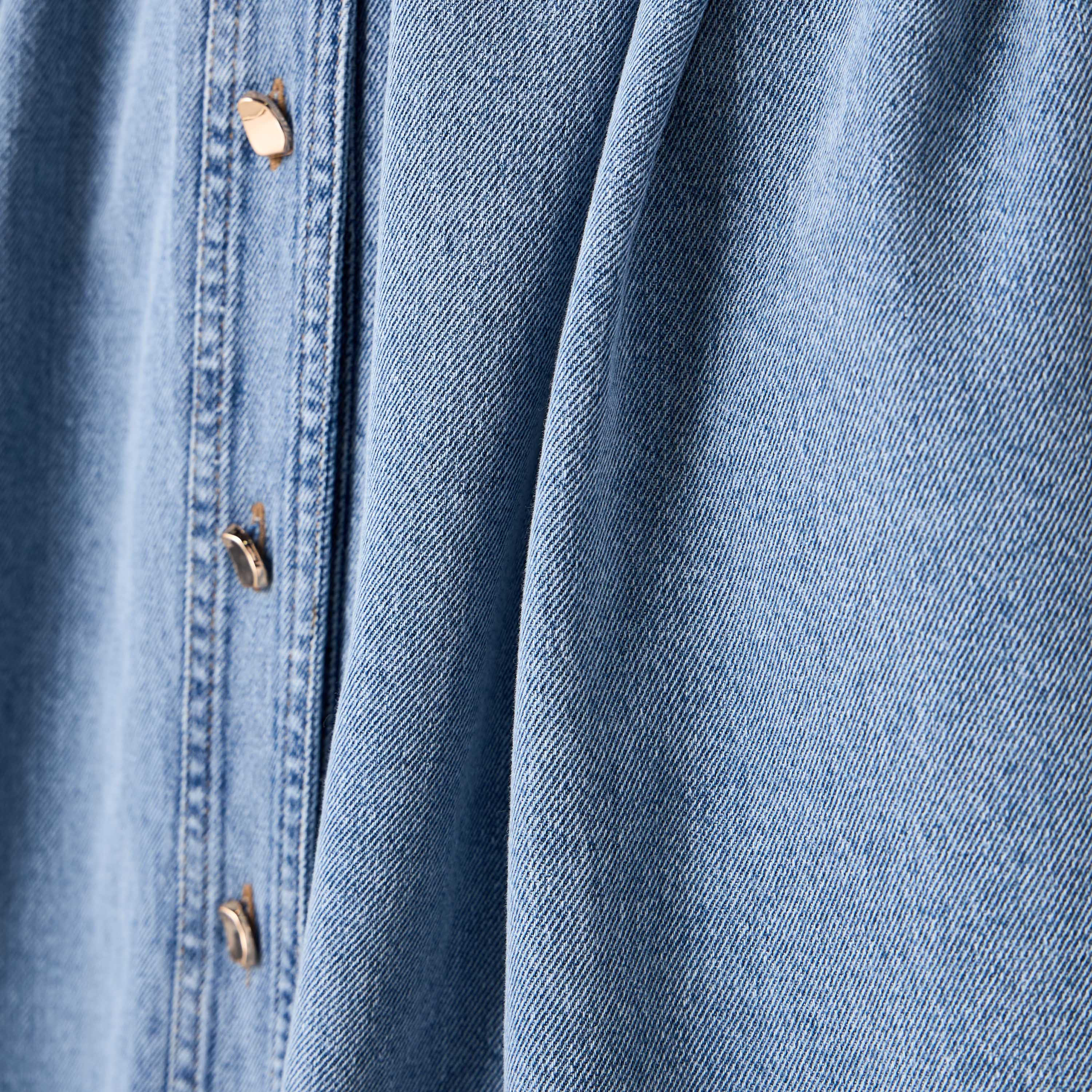 Sleeveless Denim Shirt Cotton Dress with Tie-Up Belt-women-clothing-dresses-image-5