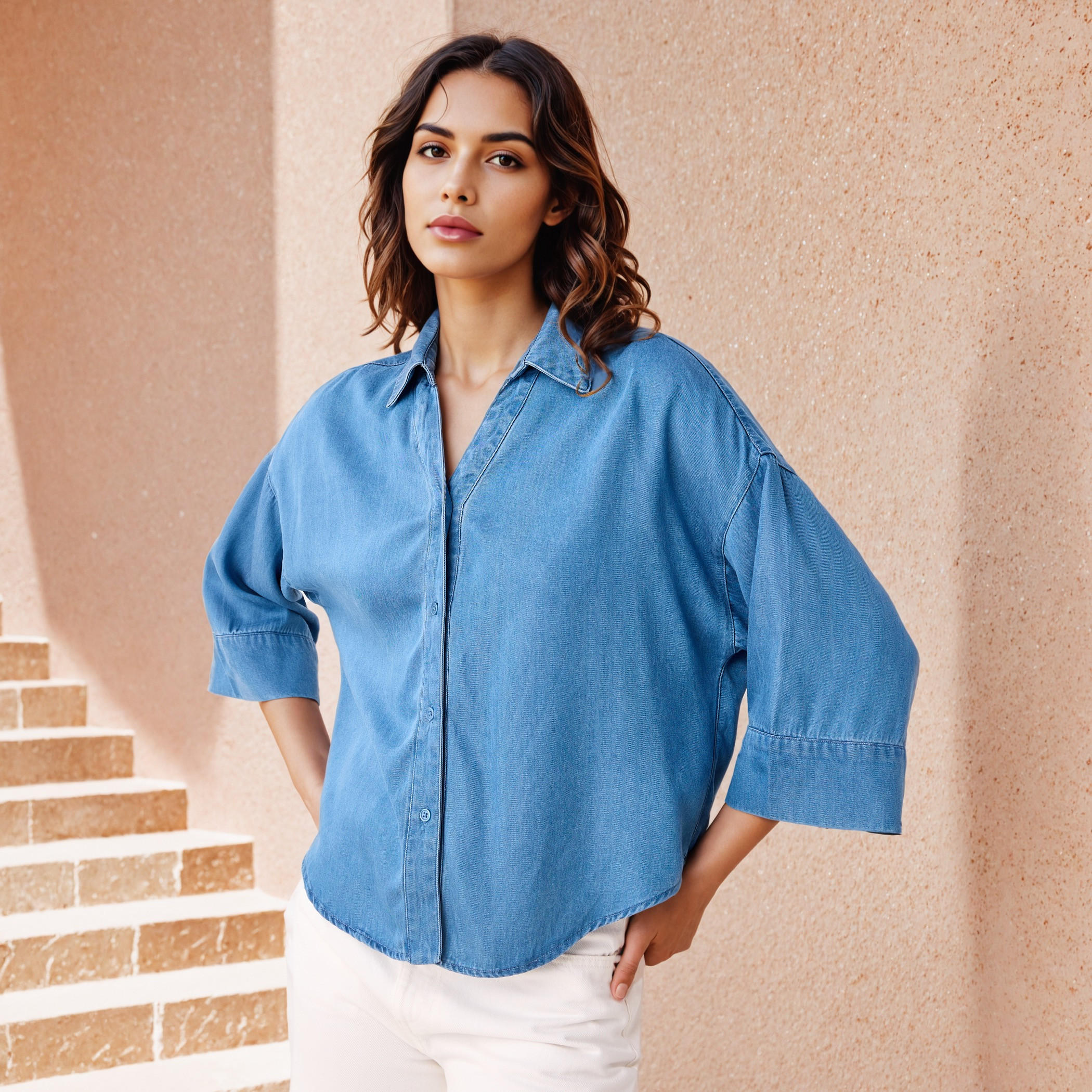 Oversized Denim Shirt with Drop Shoulder Sleeves-women-clothing-shirtsandblouses-shirts-image-1