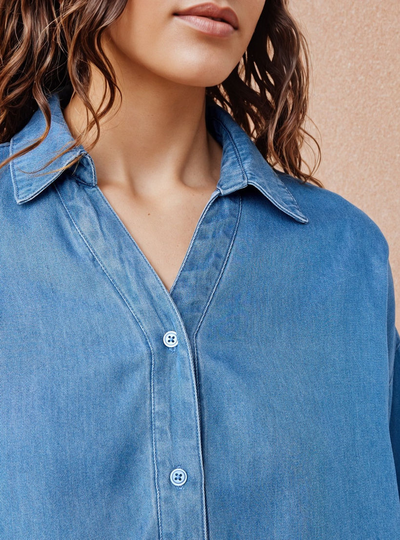 Oversized Denim Shirt with Drop Shoulder Sleeves-women-clothing-shirtsandblouses-shirts-image-4