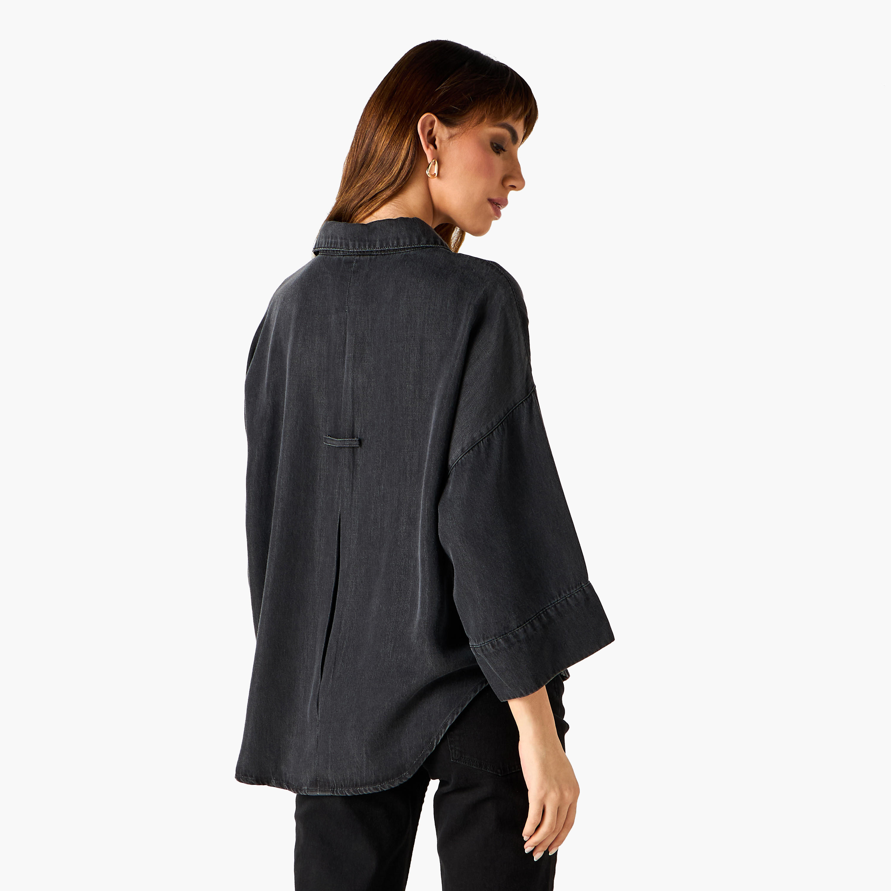 Oversized Denim Shirt with Drop Shoulder Sleeves-women-clothing-shirtsandblouses-shirts-image-3