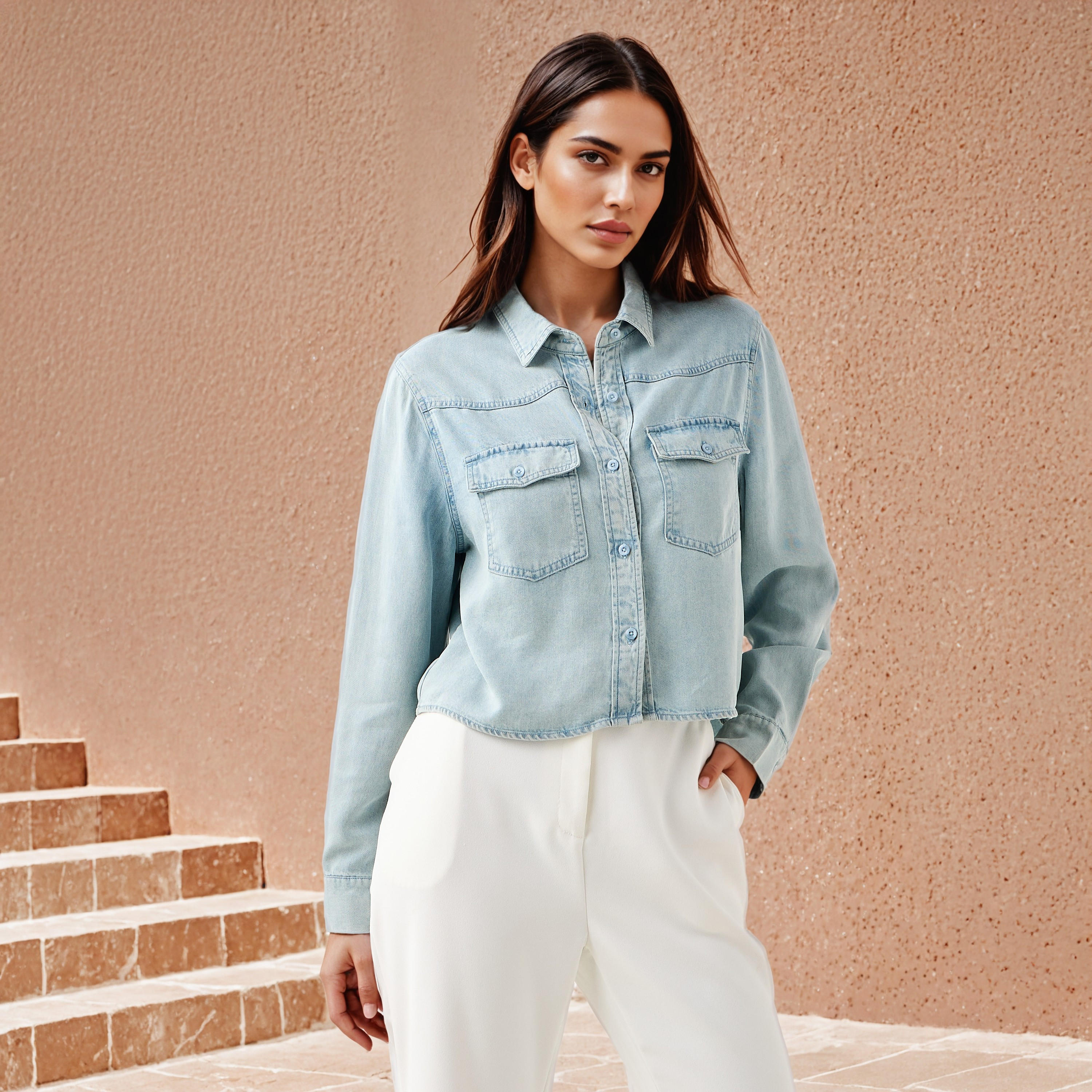 Regular Fit Denim Shirt-women-clothing-shirtsandblouses-shirts-image-1