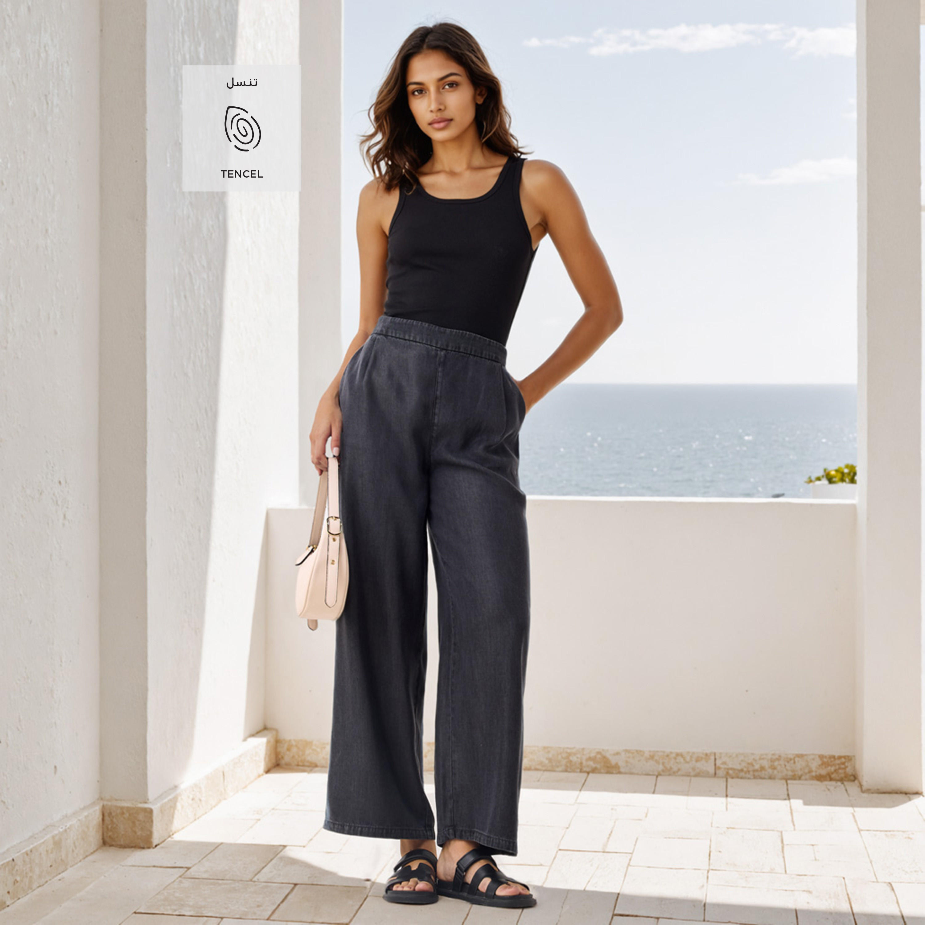 Wide-Leg Denim Flexi Waist Pants with Pockets-women-clothing-bottoms-trousers-image-2