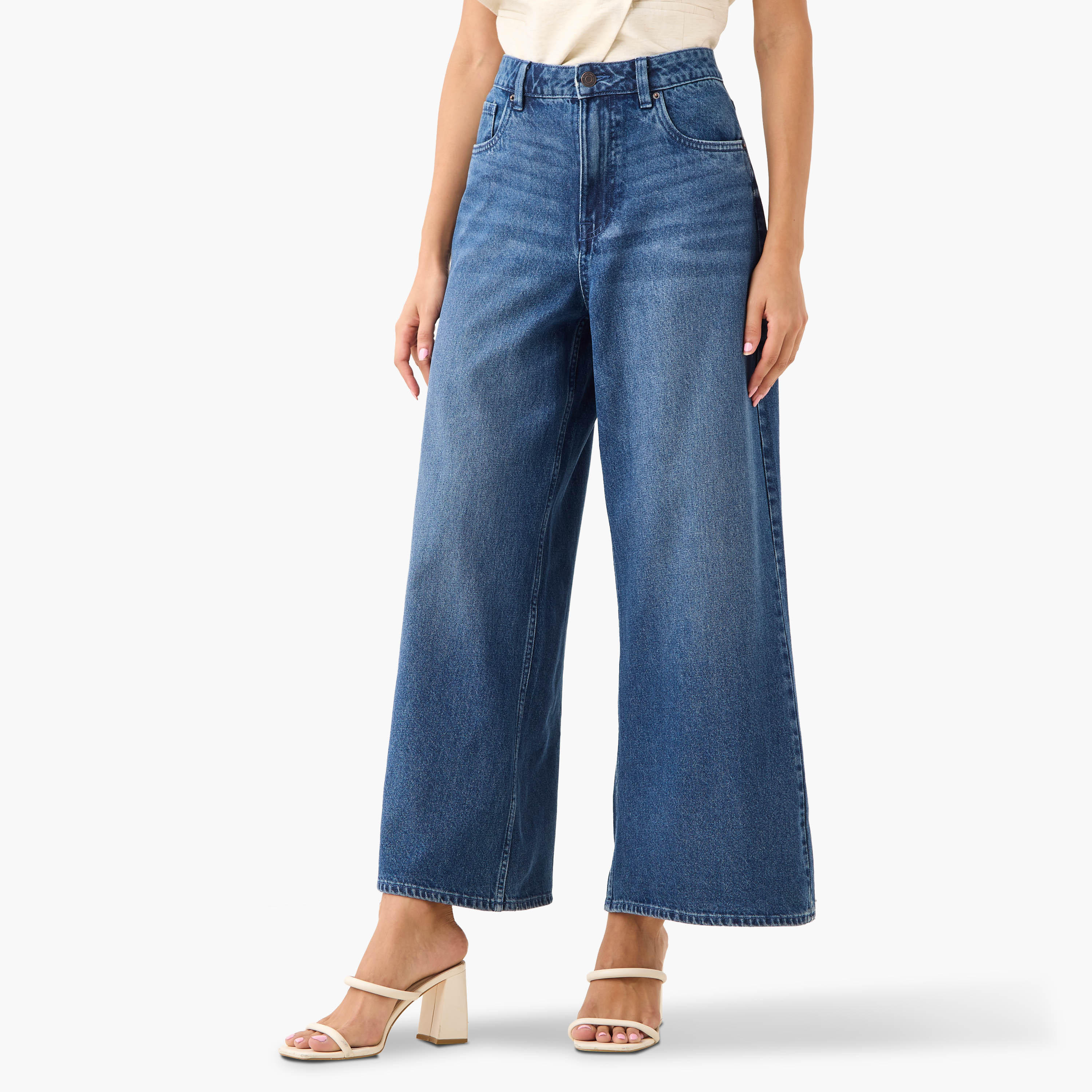 بنطلون جينز بقصة مستقيمة وخصر عالي-women-clothing-bottoms-jeans-image-1