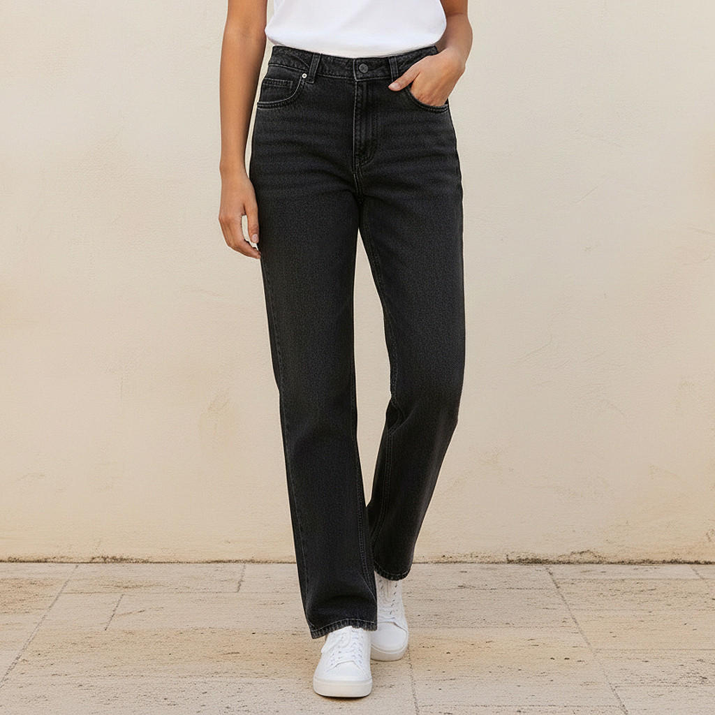 بنطلون جينز بقصة مستقيمة وخصر عالي-women-clothing-bottoms-jeans-image-4