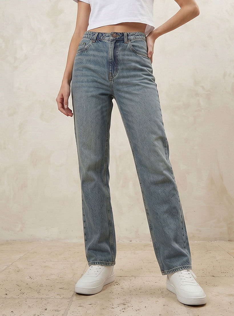بنطلون جينز بقصّة مستقيمة وخصر مرتفع من سبلاش دنيم-women-clothing-bottoms-jeans-image-1