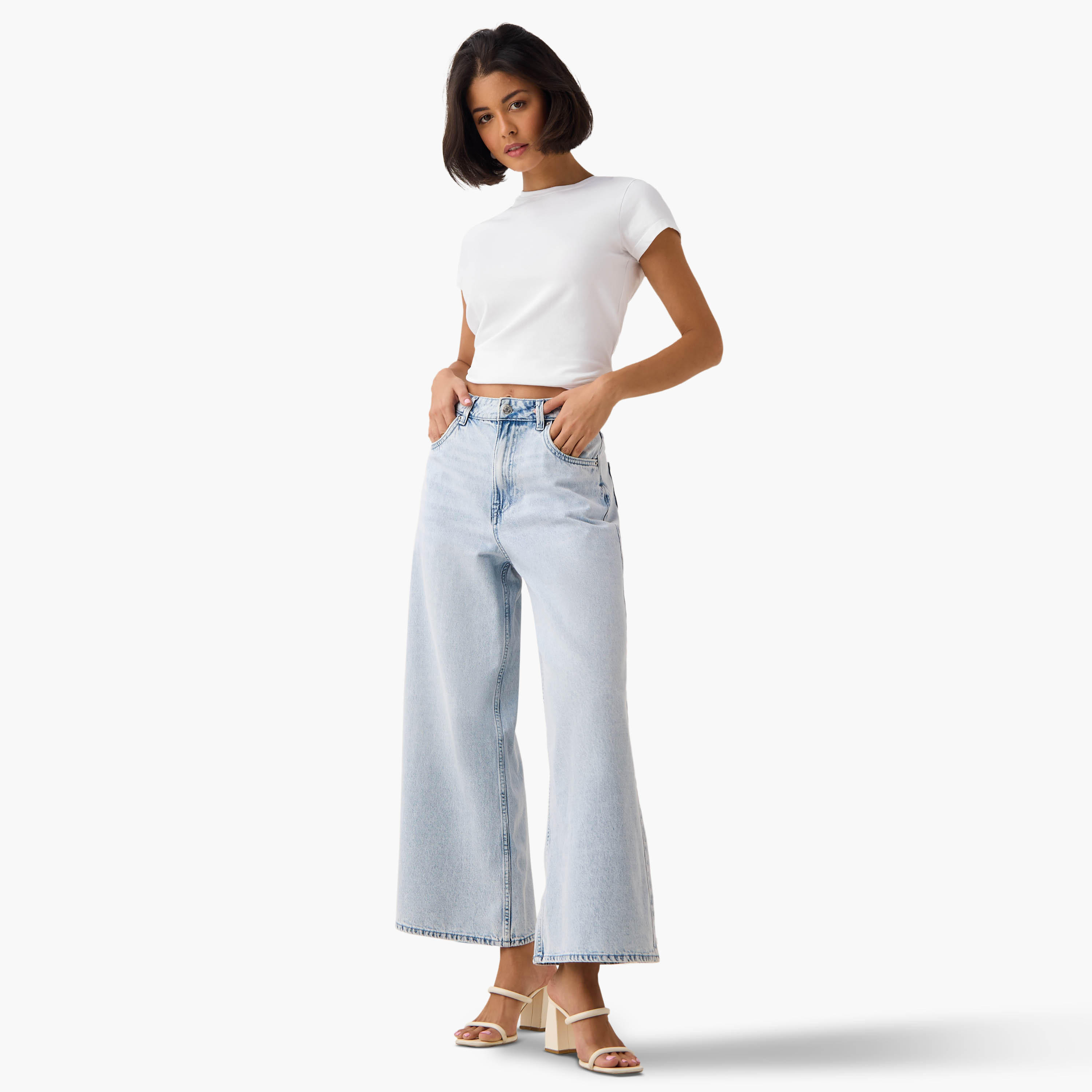 بنطلون جينز قطن واسع الساقين بخصر متوسط الارتفاع-women-clothing-bottoms-jeans-image-4