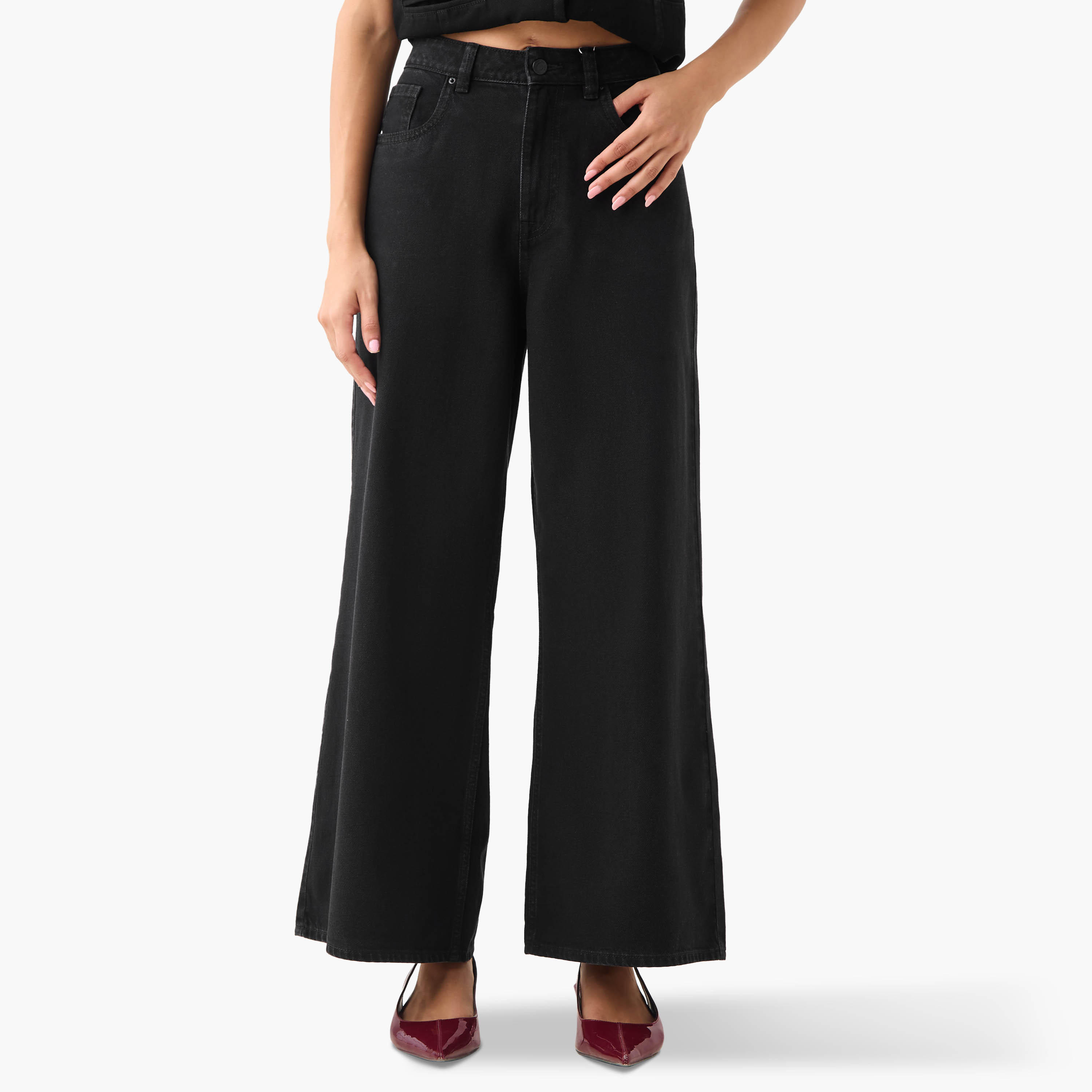 بنطلون جينز قطن واسع الساقين بخصر متوسط الارتفاع-women-clothing-bottoms-jeans-image-5
