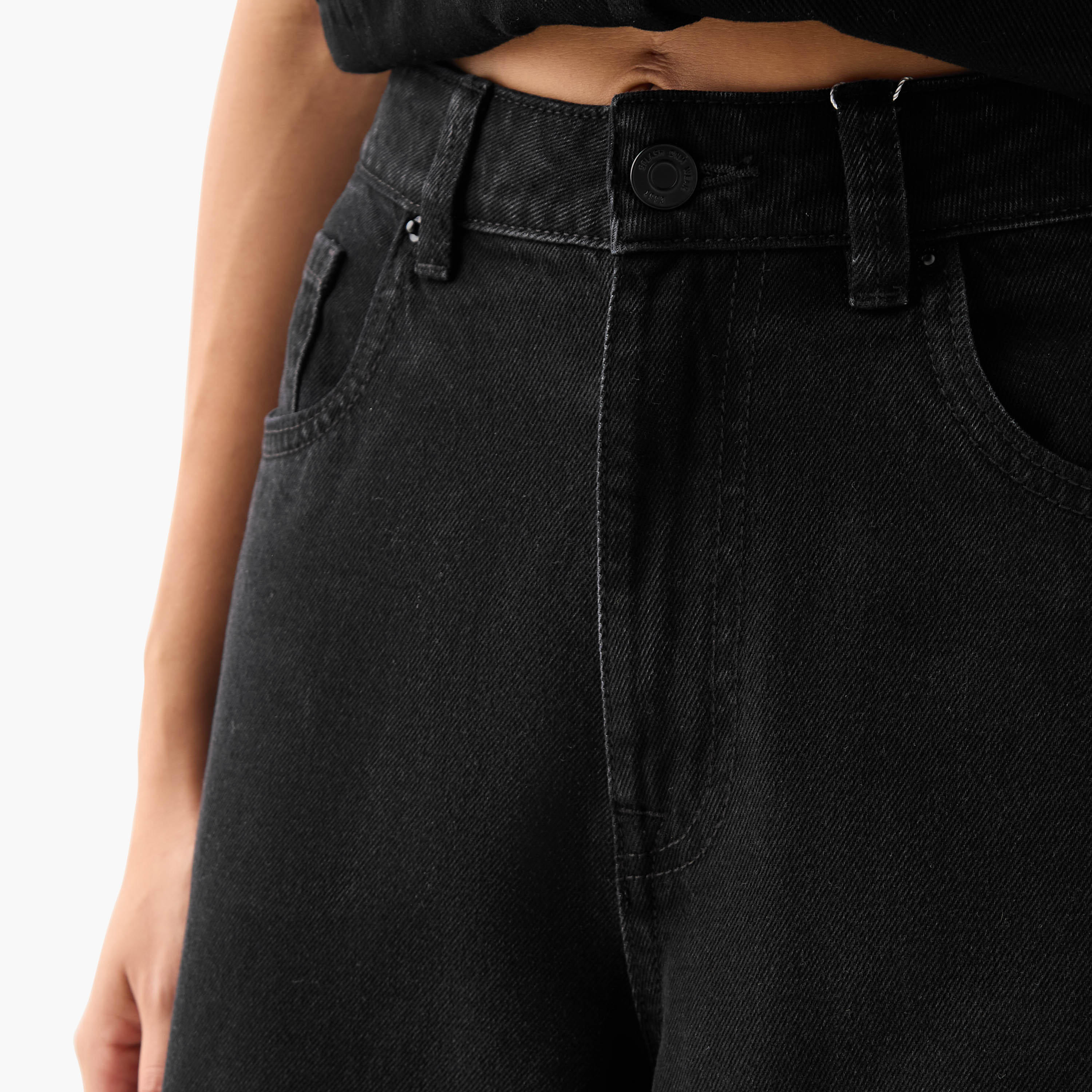 بنطلون جينز قطن واسع الساقين بخصر متوسط الارتفاع-women-clothing-bottoms-jeans-image-2