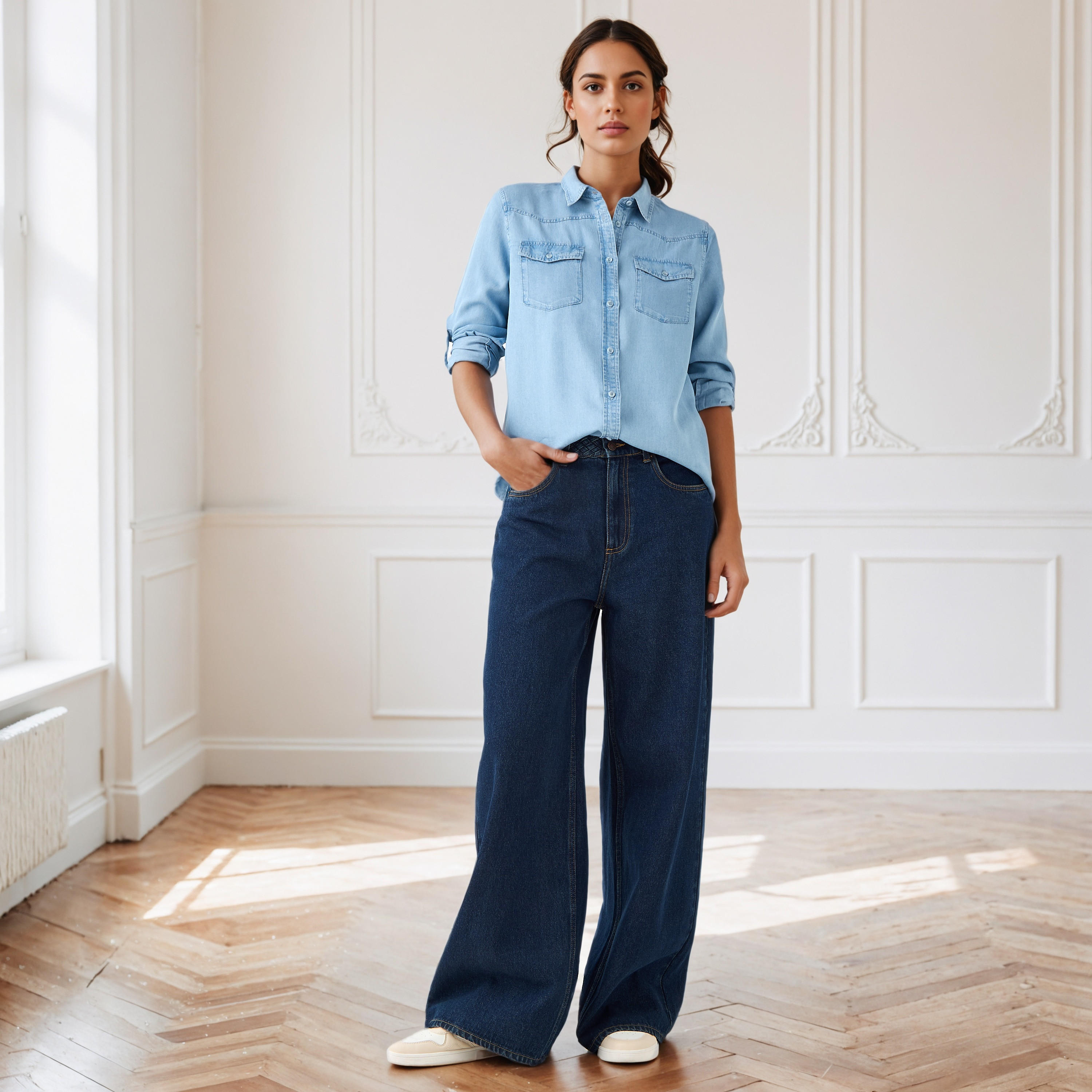 Regular Fit Denim Collar Shirt-women-clothing-shirtsandblouses-shirts-image-2