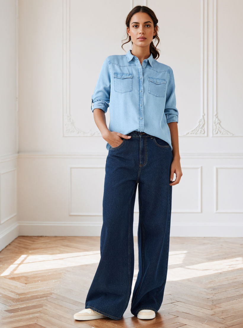 Regular Fit Denim Collar Shirt-women-clothing-shirtsandblouses-shirts-image-2