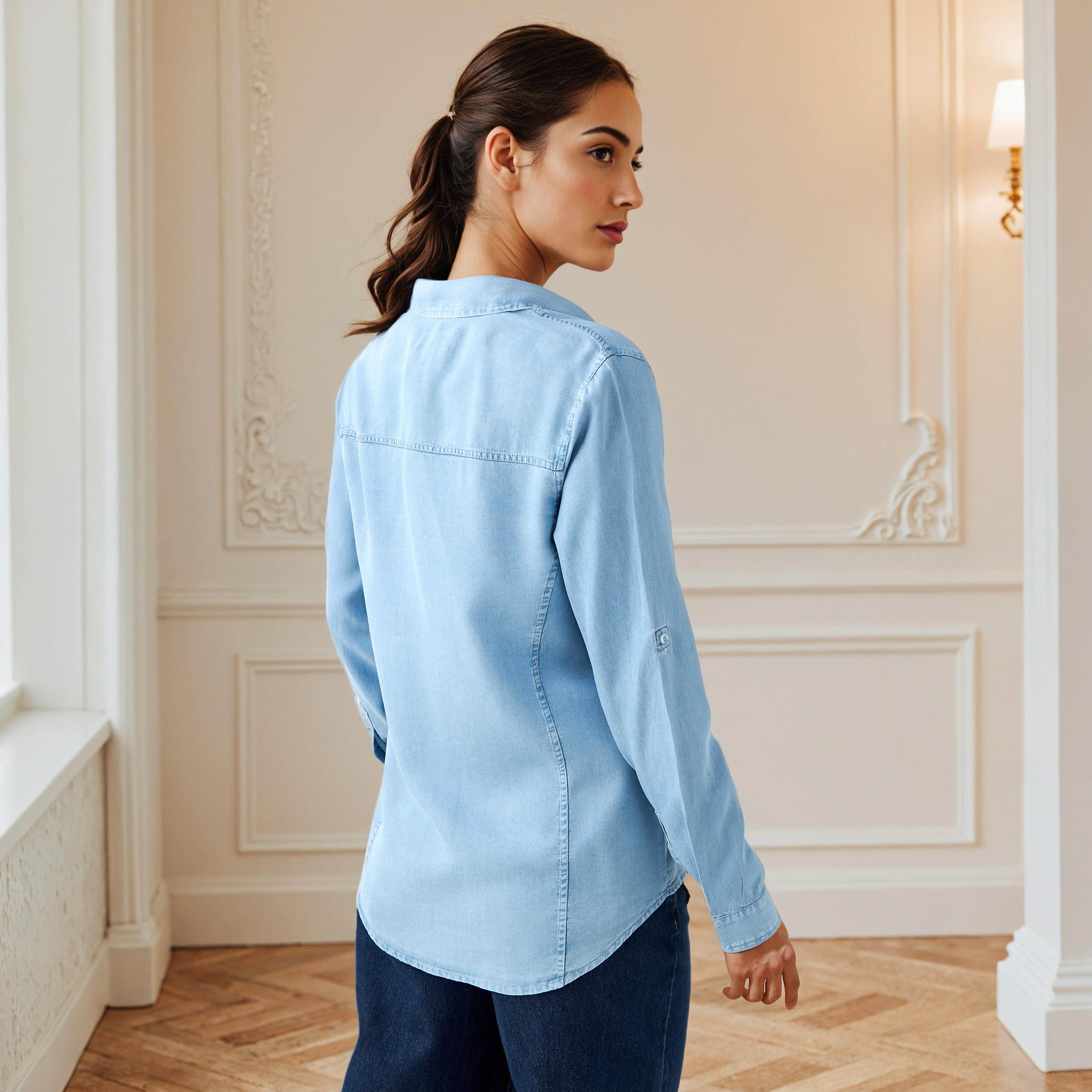 Regular Fit Denim Collar Shirt-women-clothing-shirtsandblouses-shirts-image-3