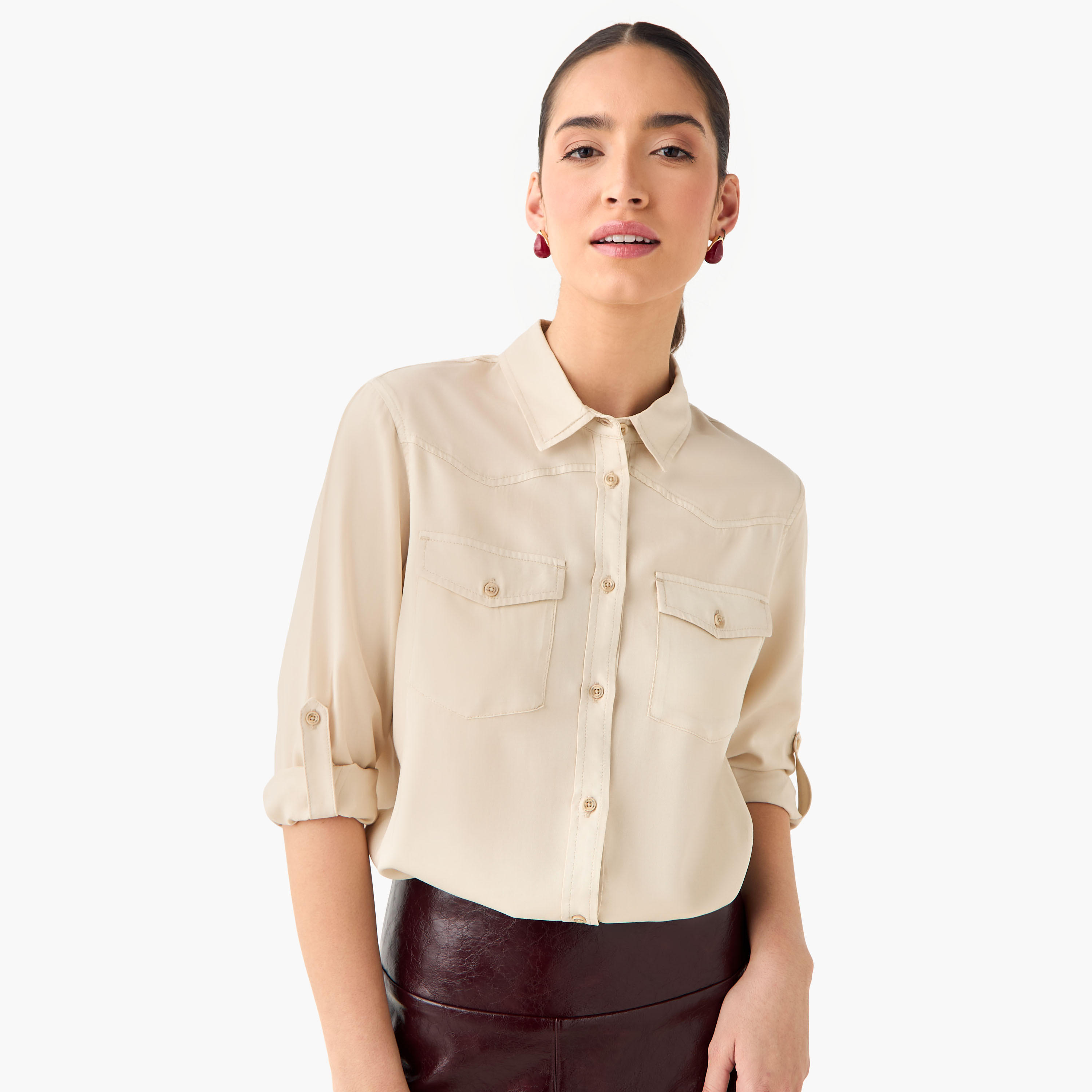 Regular Fit Denim Collar Shirt-women-clothing-shirtsandblouses-shirts-image-1