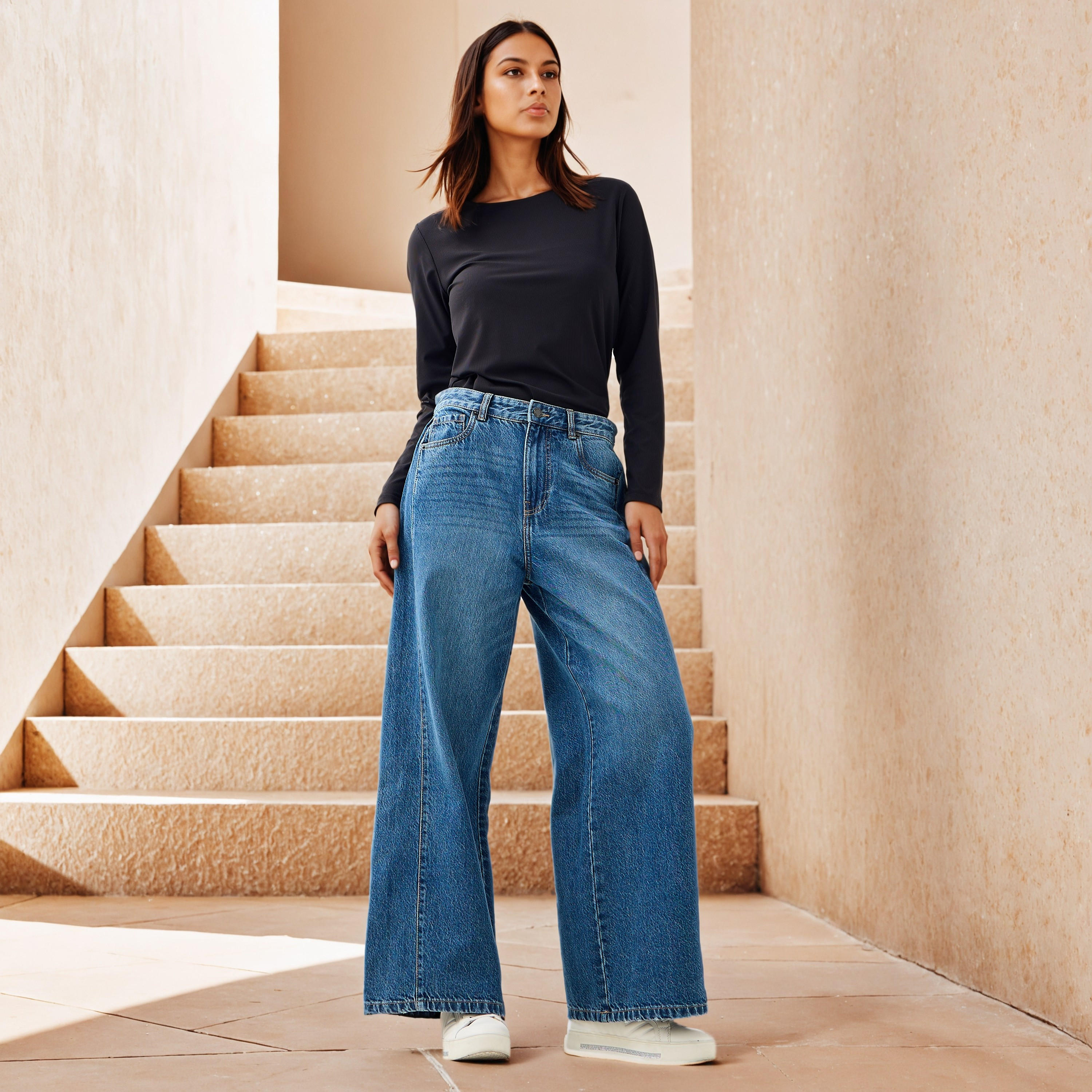بنطلون جينز بقصة بالون ودرزات أمامية-women-clothing-bottoms-jeans-image-2