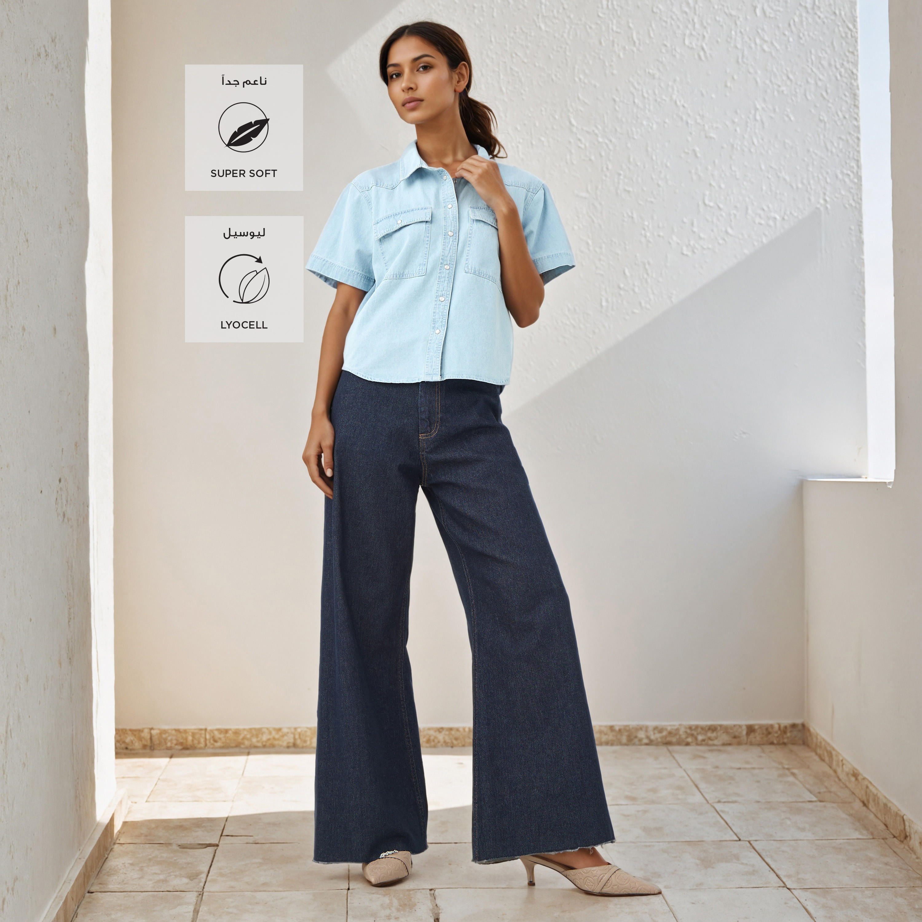Regular Fit Denim Shirt with Pockets-women-clothing-shirtsandblouses-shirts-image-2