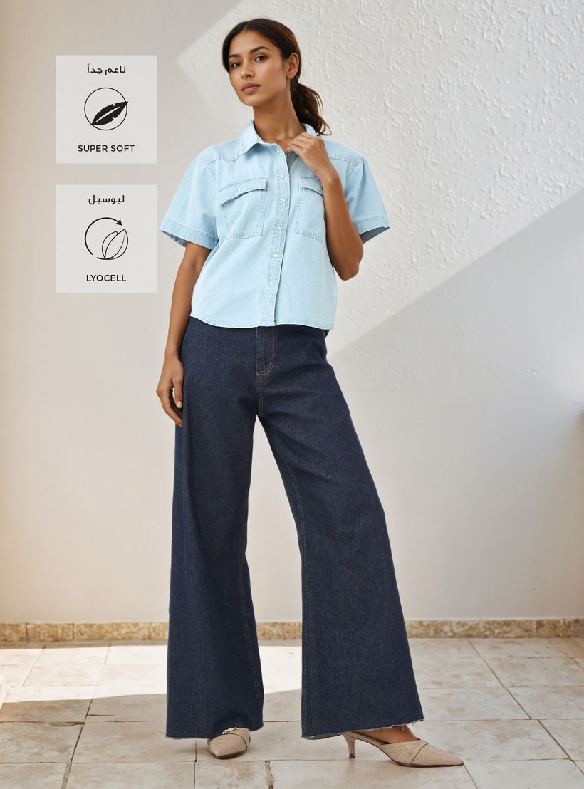 قميص دينم بقصّة عادية وجيوب-women-clothing-shirtsandblouses-shirts-image-2