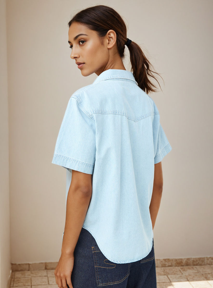 قميص دينم بقصّة عادية وجيوب-women-clothing-shirtsandblouses-shirts-image-3