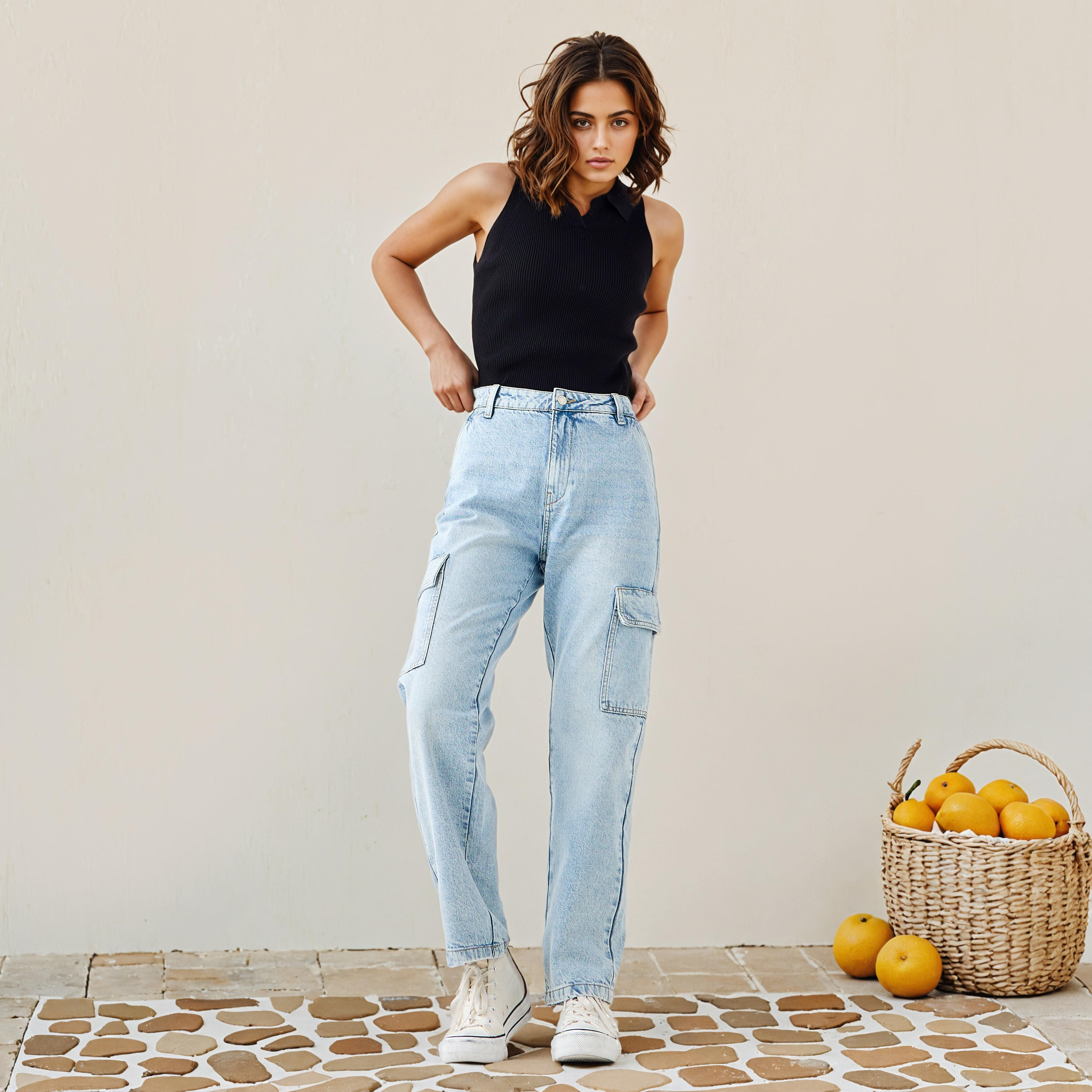 Straight Fit Cotton Jeans with Pockets-women-clothing-bottoms-jeans-image-2