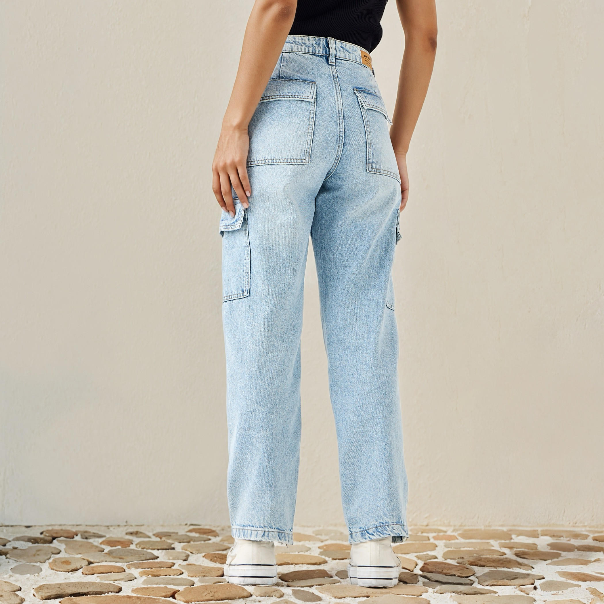 Straight Fit Cotton Jeans with Pockets-women-clothing-bottoms-jeans-image-3