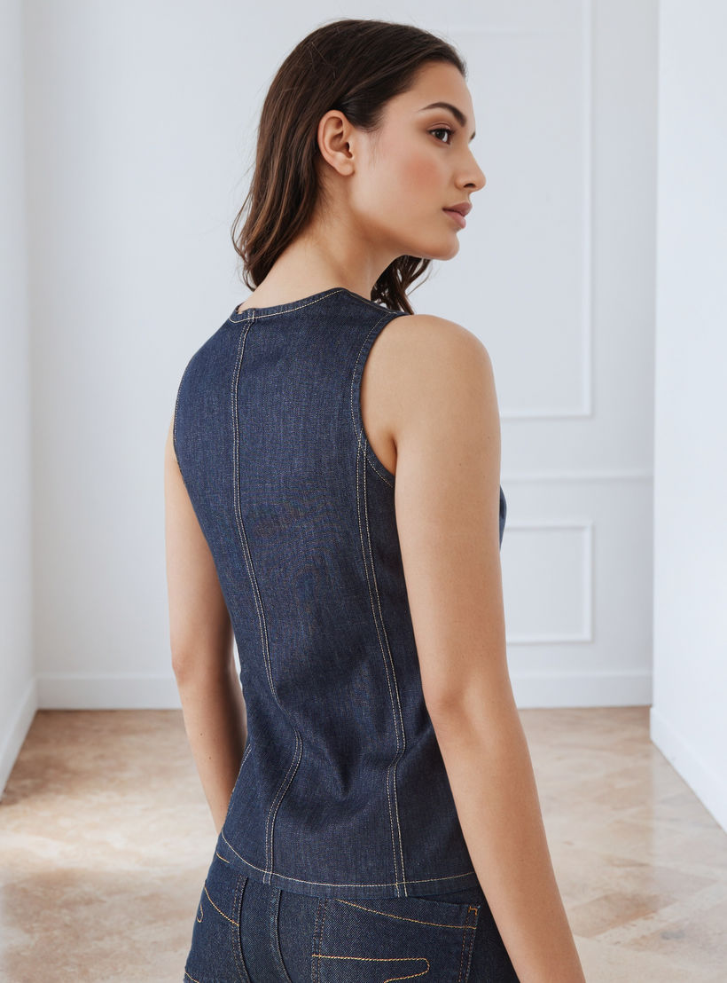 Sleeveless Denim Gilet with Button Closure-women-winterwear-coatsandjackets-jackets-image-4