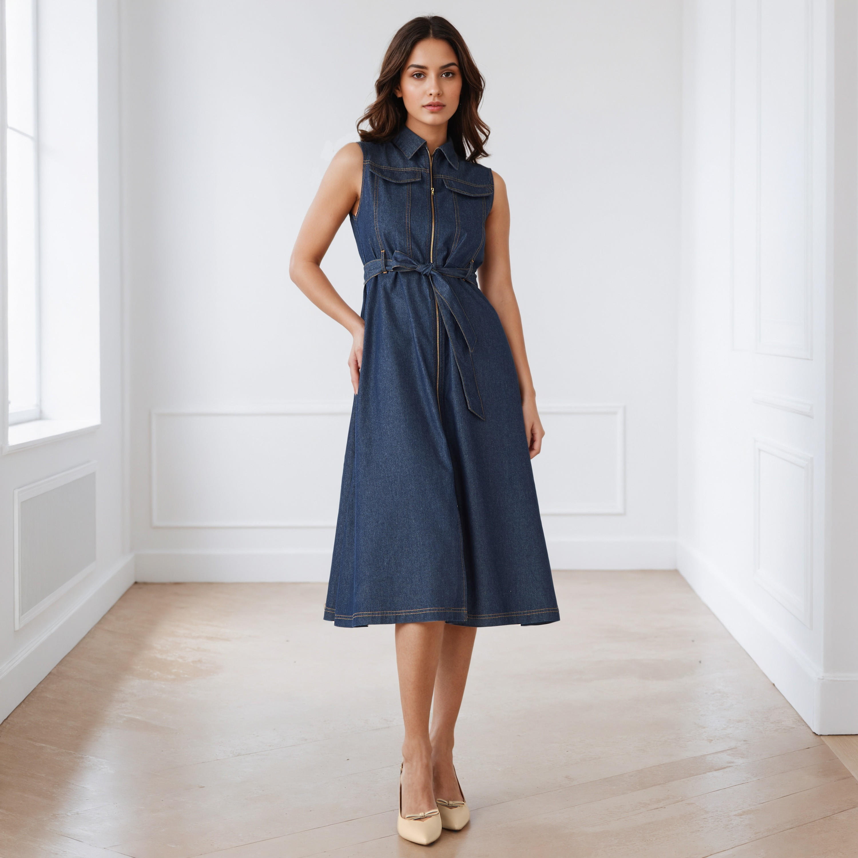 فساتن قميص دون أكمام دينم بسحاب إغلاق أمامي-women-clothing-dresses-image-2
