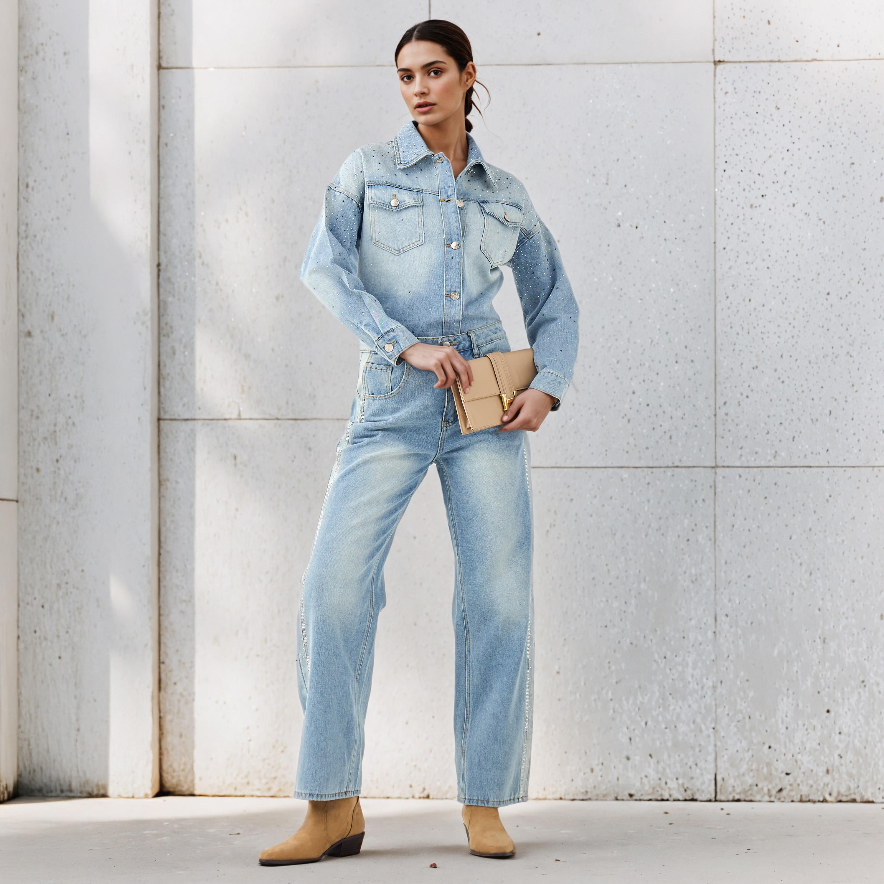 Regular Fit Cotton Denim Shirt with Embellished Detail-women-clothing-shirtsandblouses-shirts-image-2