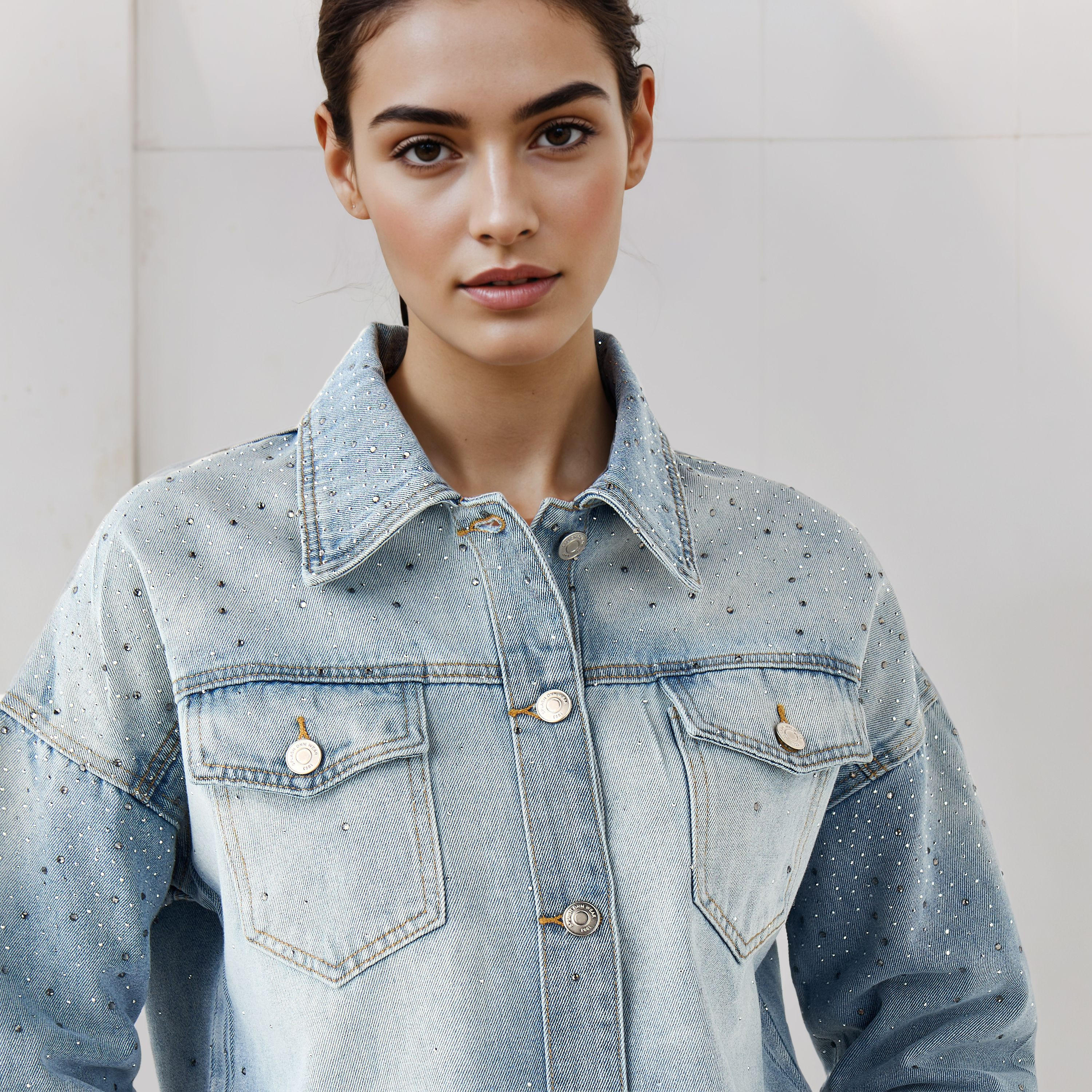 Regular Fit Cotton Denim Shirt with Embellished Detail-women-clothing-shirtsandblouses-shirts-image-4