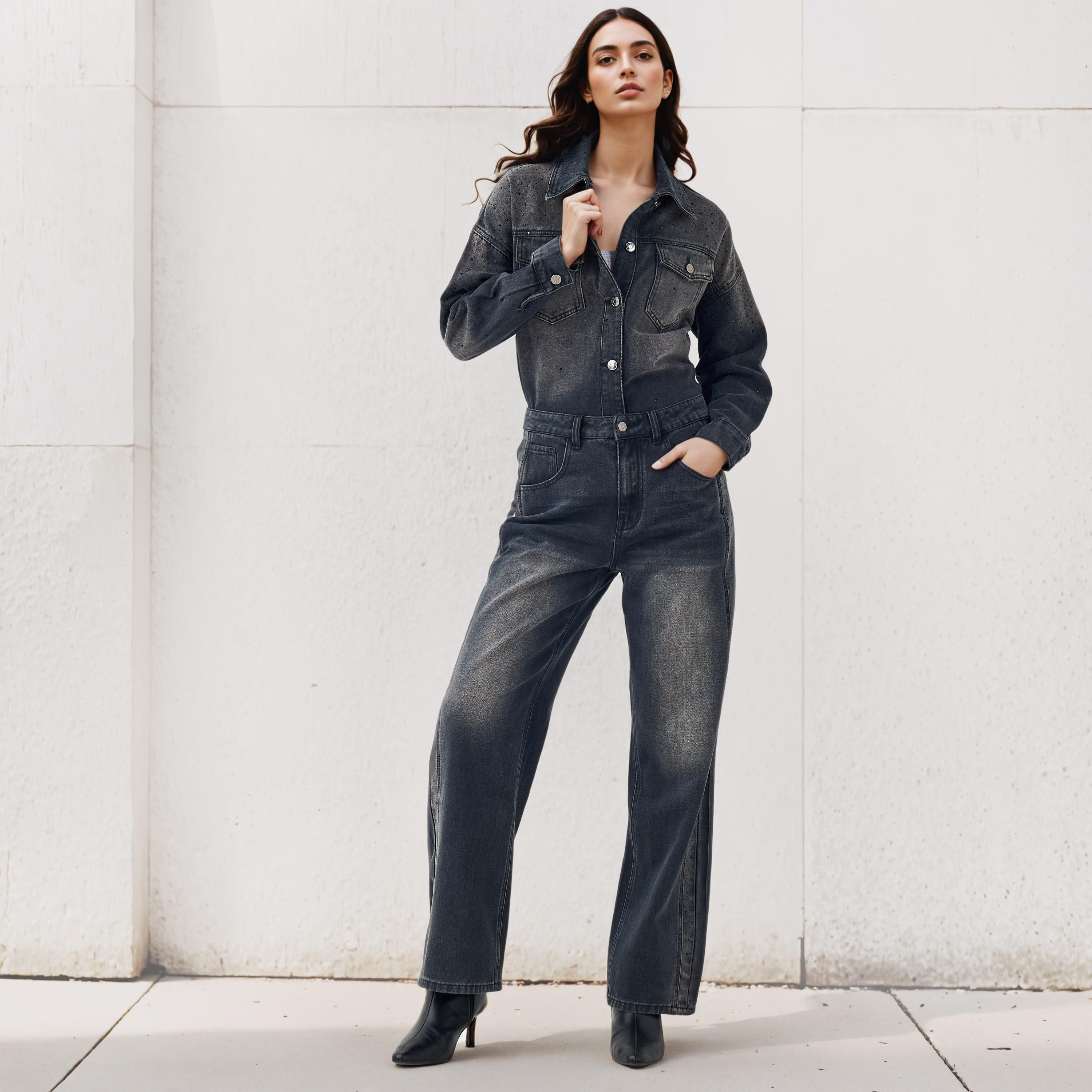 Regular Fit Cotton Denim Shirt with Embellished Detail-women-clothing-shirtsandblouses-shirts-image-2