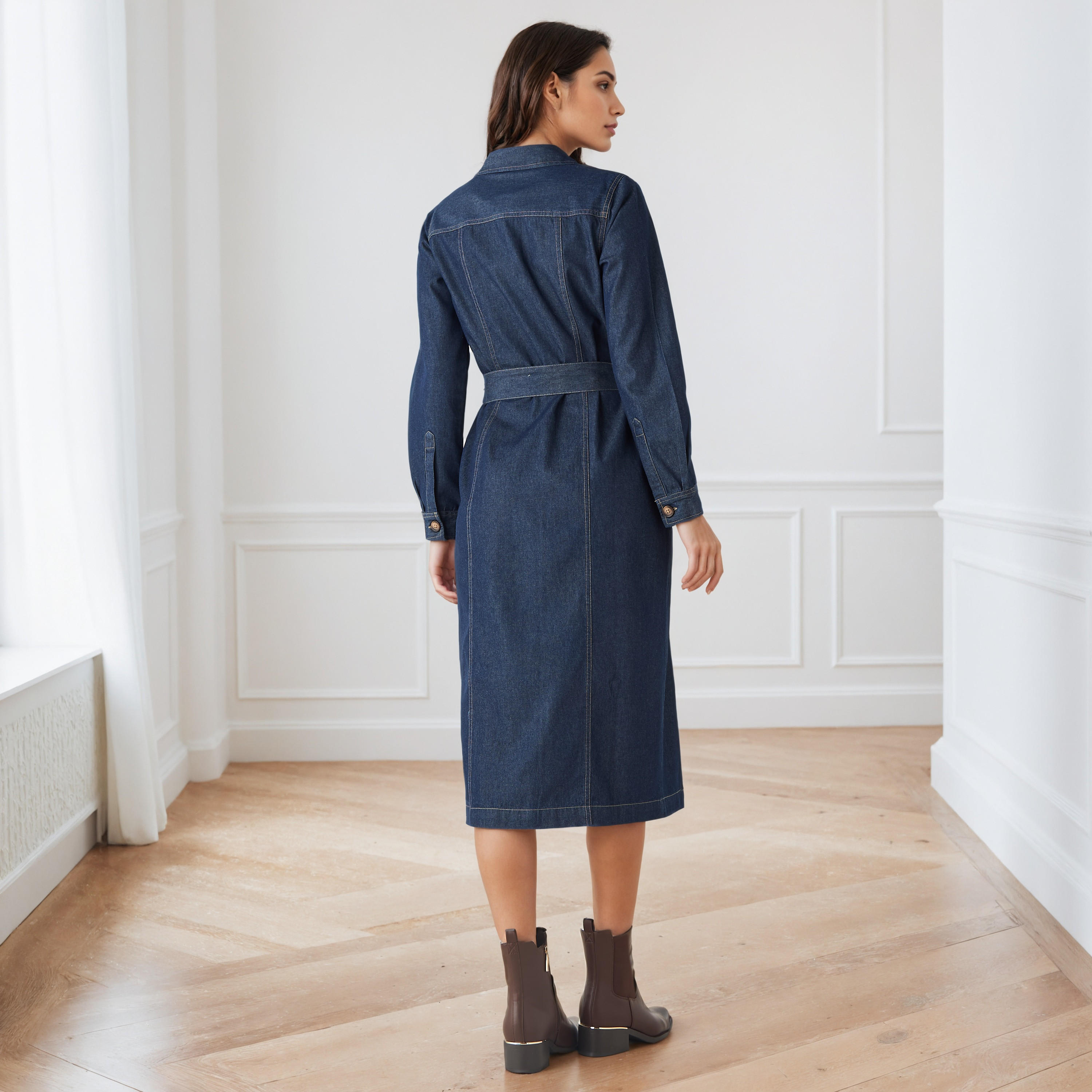 فستان قميص دينم بأكمام طويلة وحزام-women-clothing-dresses-image-4