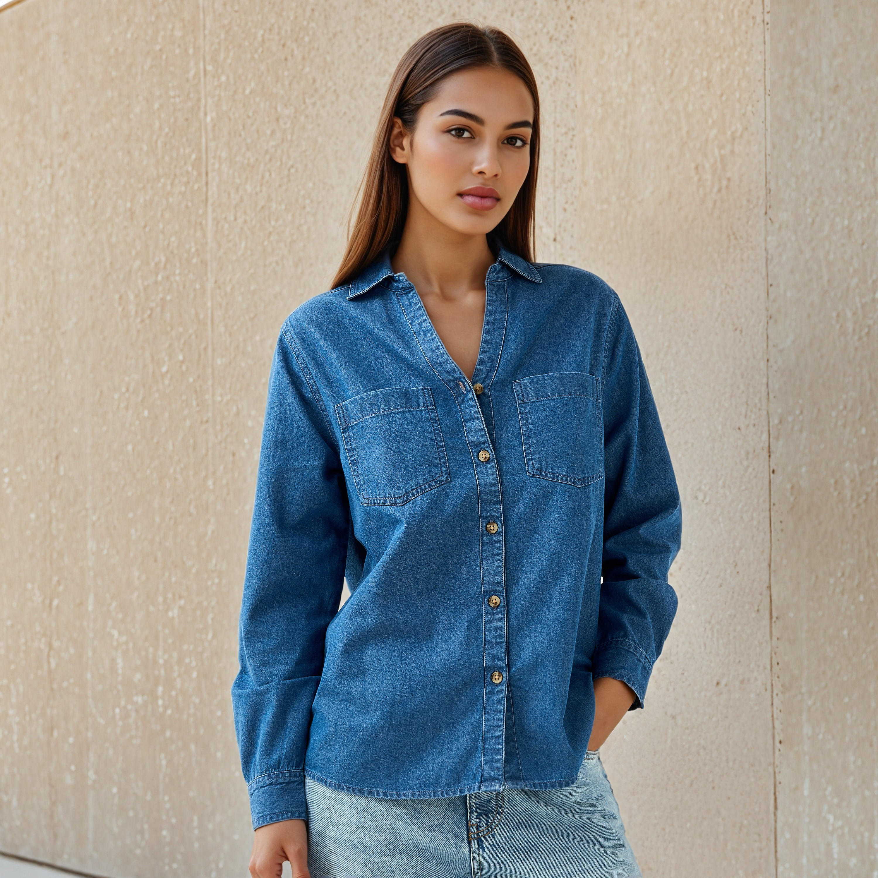 قميص دينم بقصة عادية-women-clothing-shirtsandblouses-shirts-image-2