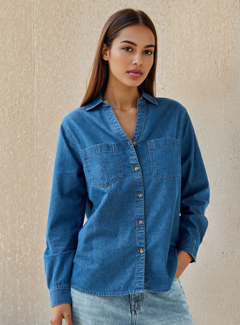 قميص دينم بقصة عادية-women-clothing-shirtsandblouses-shirts-image-2
