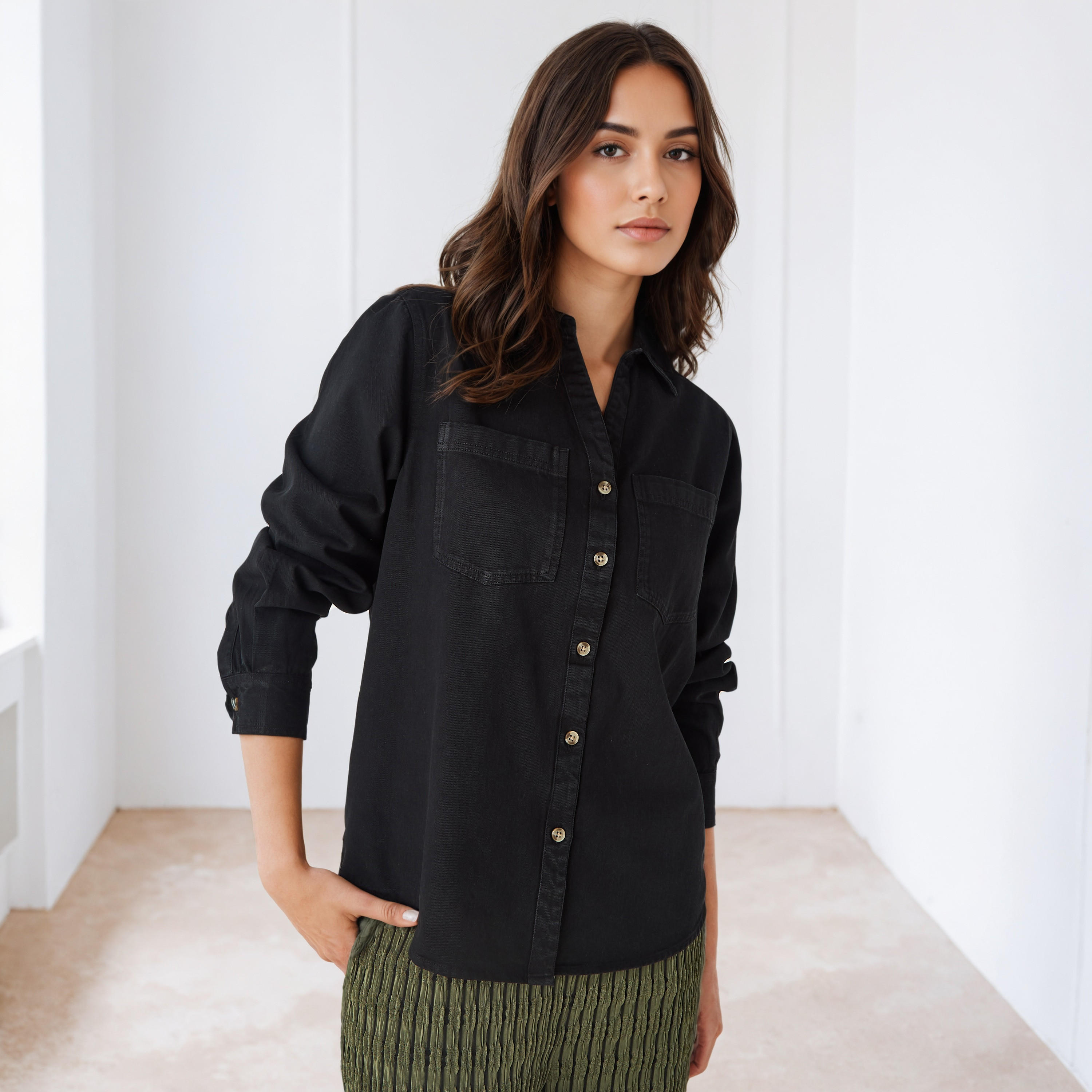 Regular Fit Denim Shirt-women-clothing-shirtsandblouses-shirts-image-1