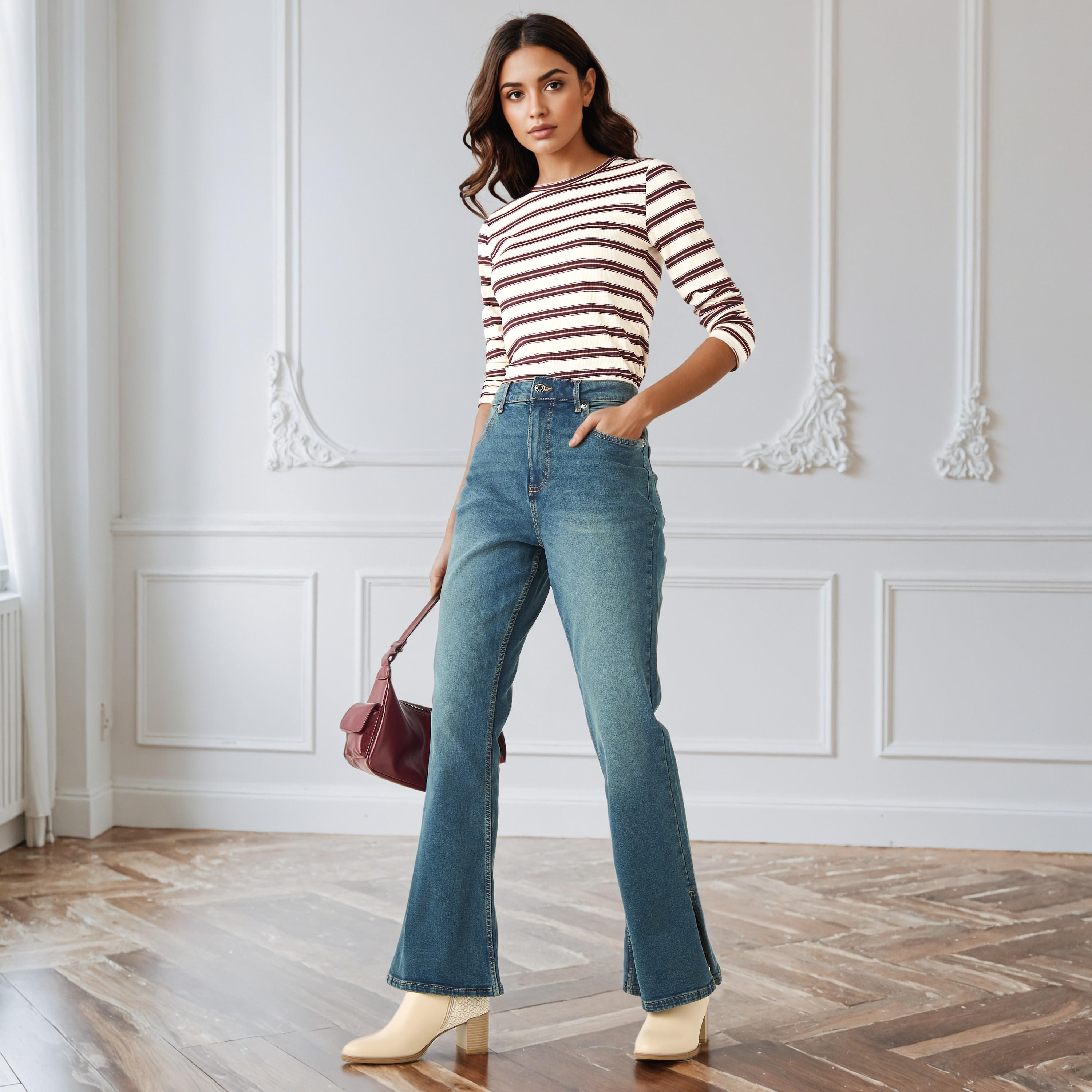Flared High-Rise Cotton Jeans with Slits-women-clothing-bottoms-jeans-image-2