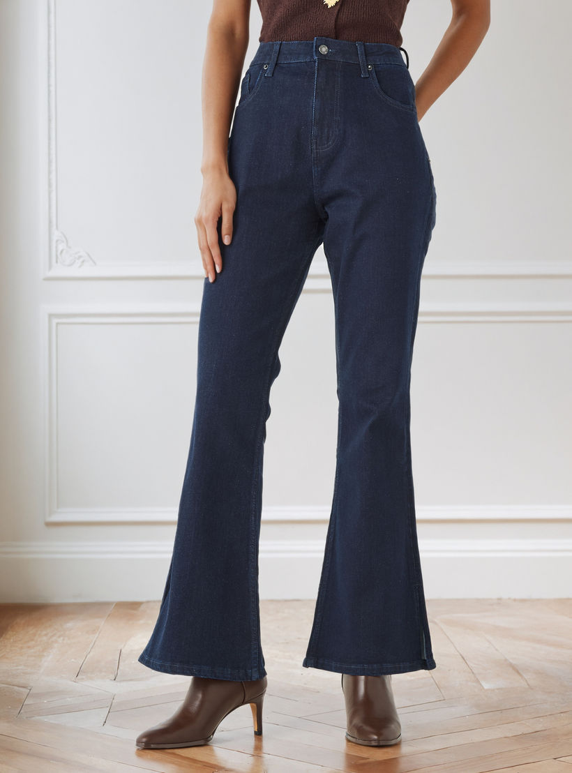 Flared High-Rise Cotton Jeans with Pockets-women-clothing-bottoms-jeans-image-1